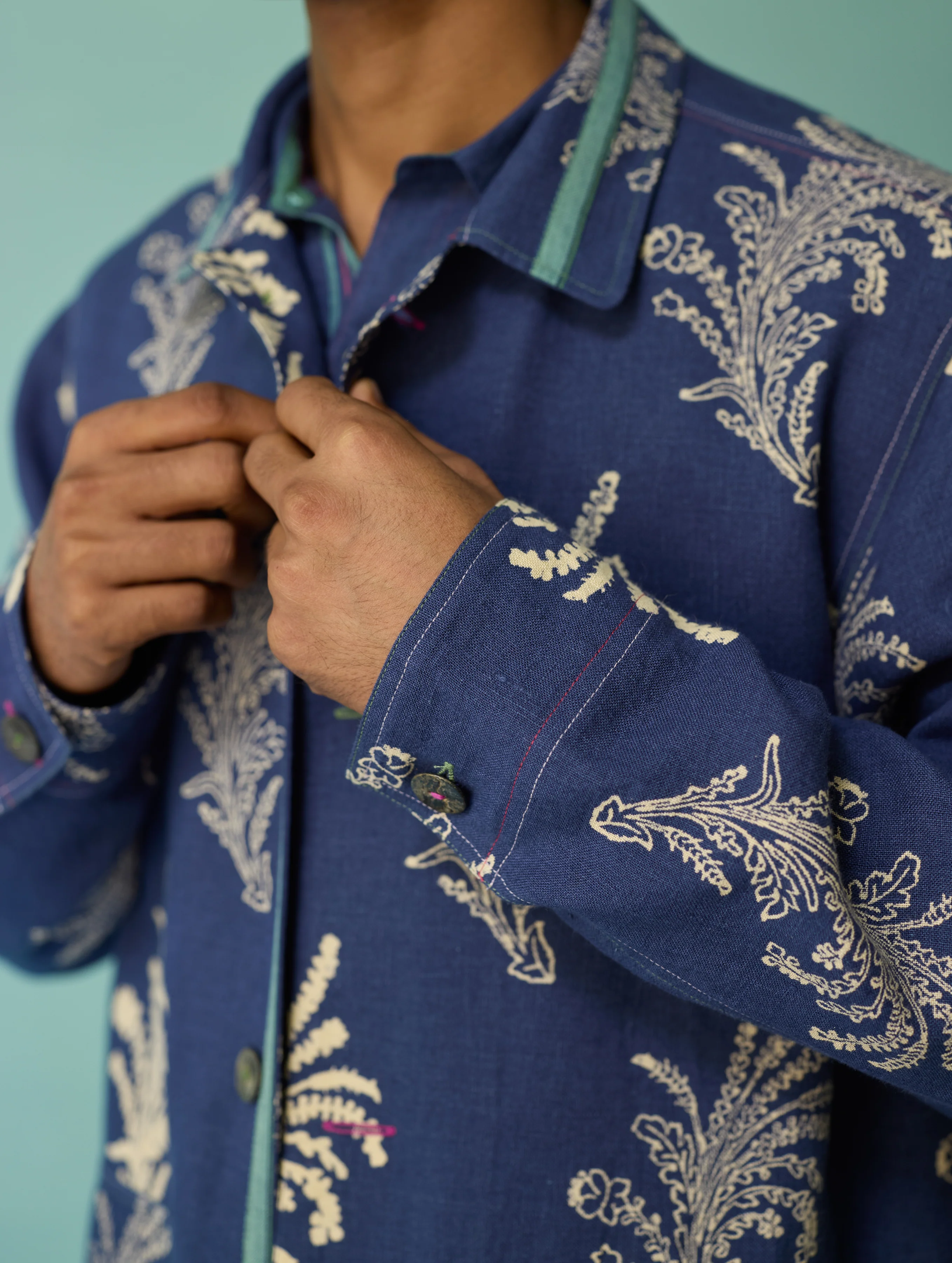 Bardor Floral Block-Printed Jacket - Indigo - Image 8
