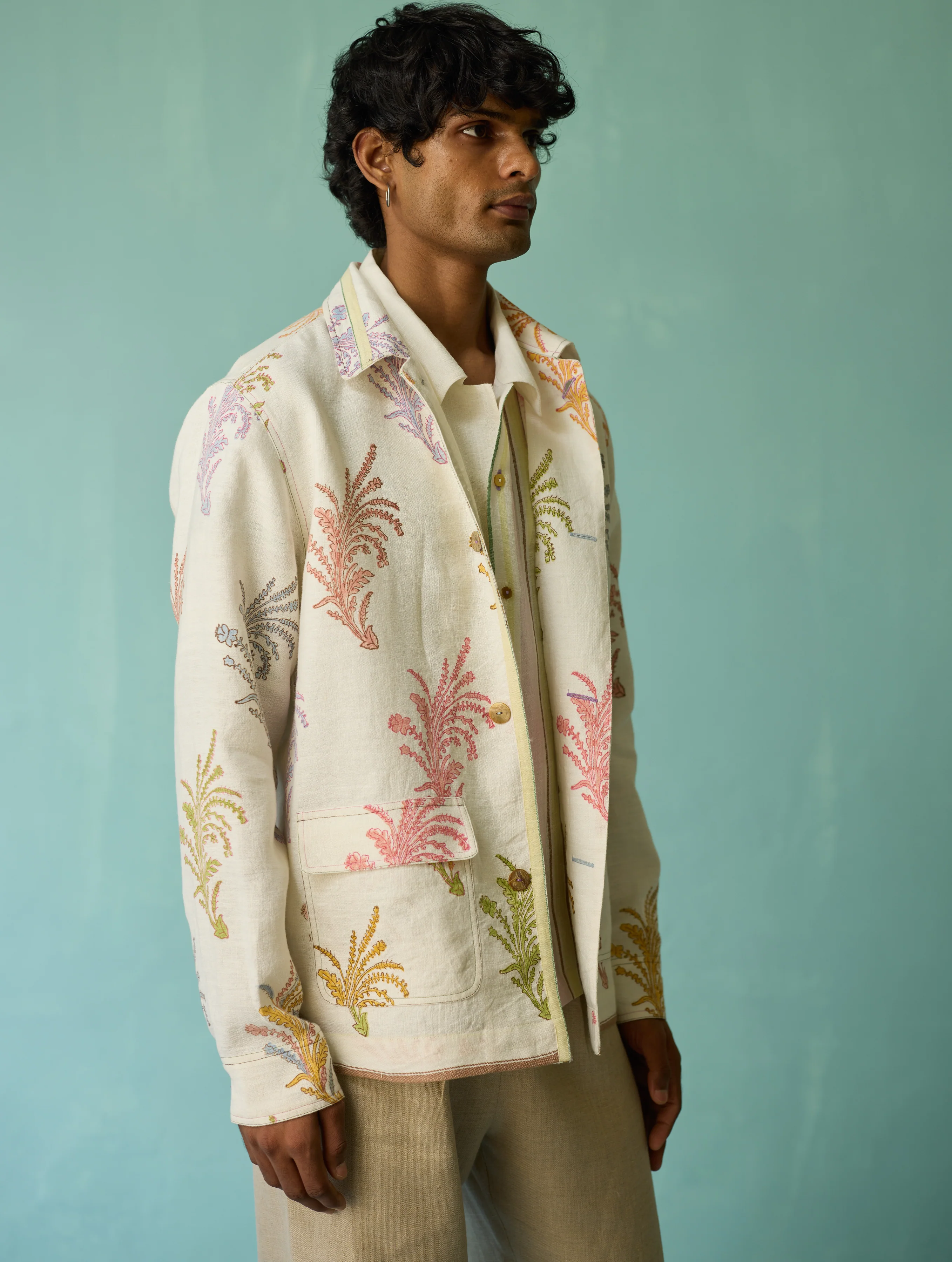 Bardor Floral Block-Printed Jacket - Ivory - Image 11