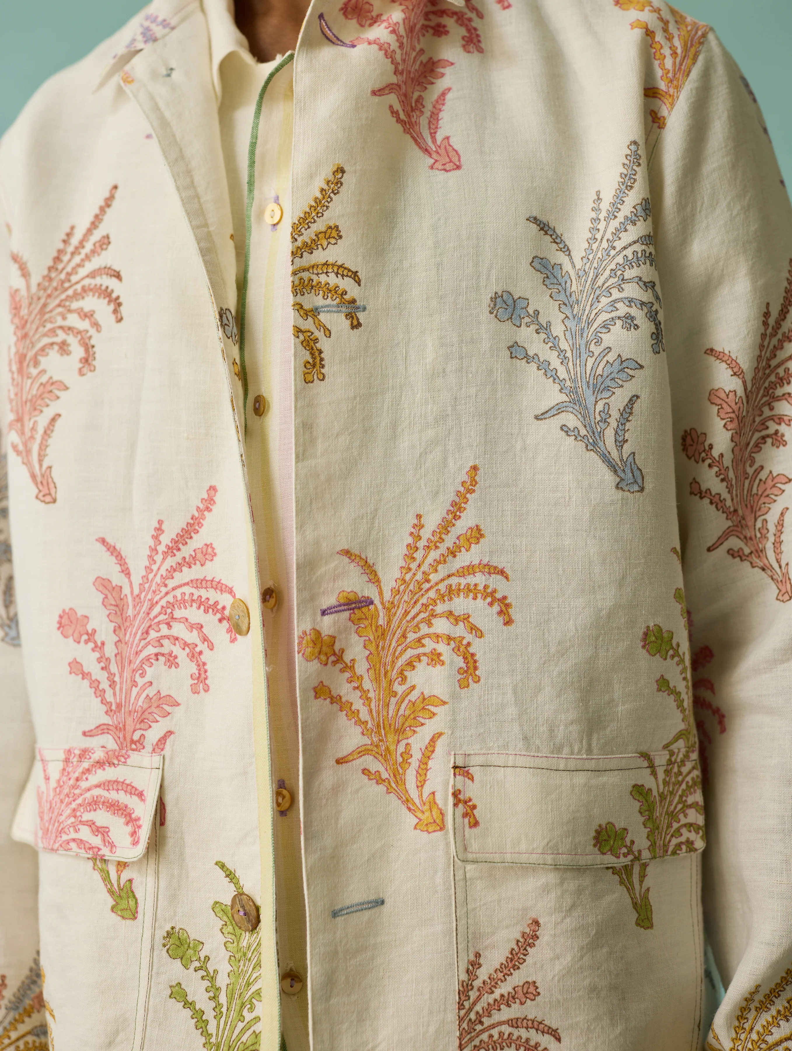Bardor Floral Block-Printed Jacket - Ivory - Image 15