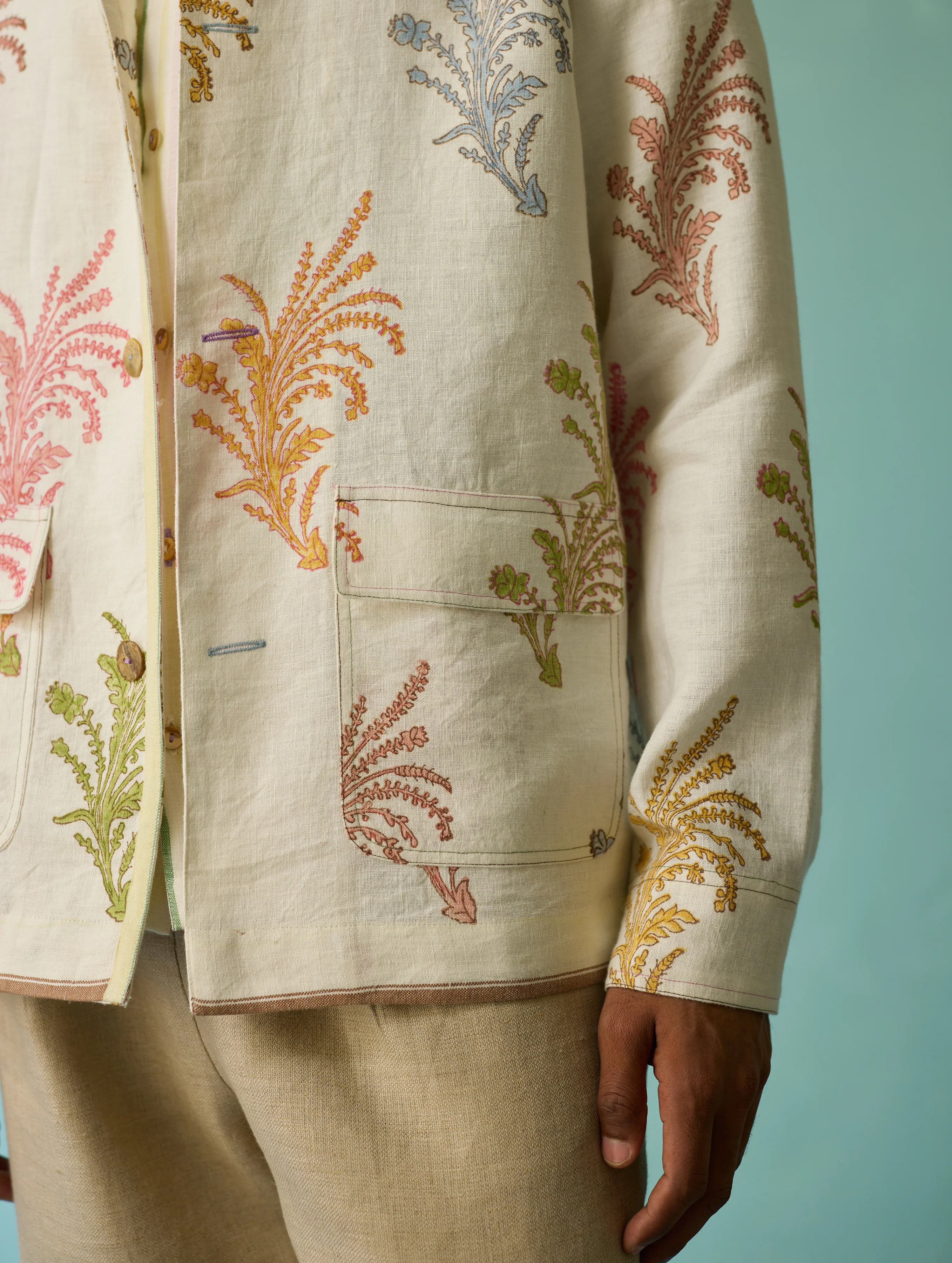 Bardor Floral Block-Printed Jacket - Ivory - Image 2