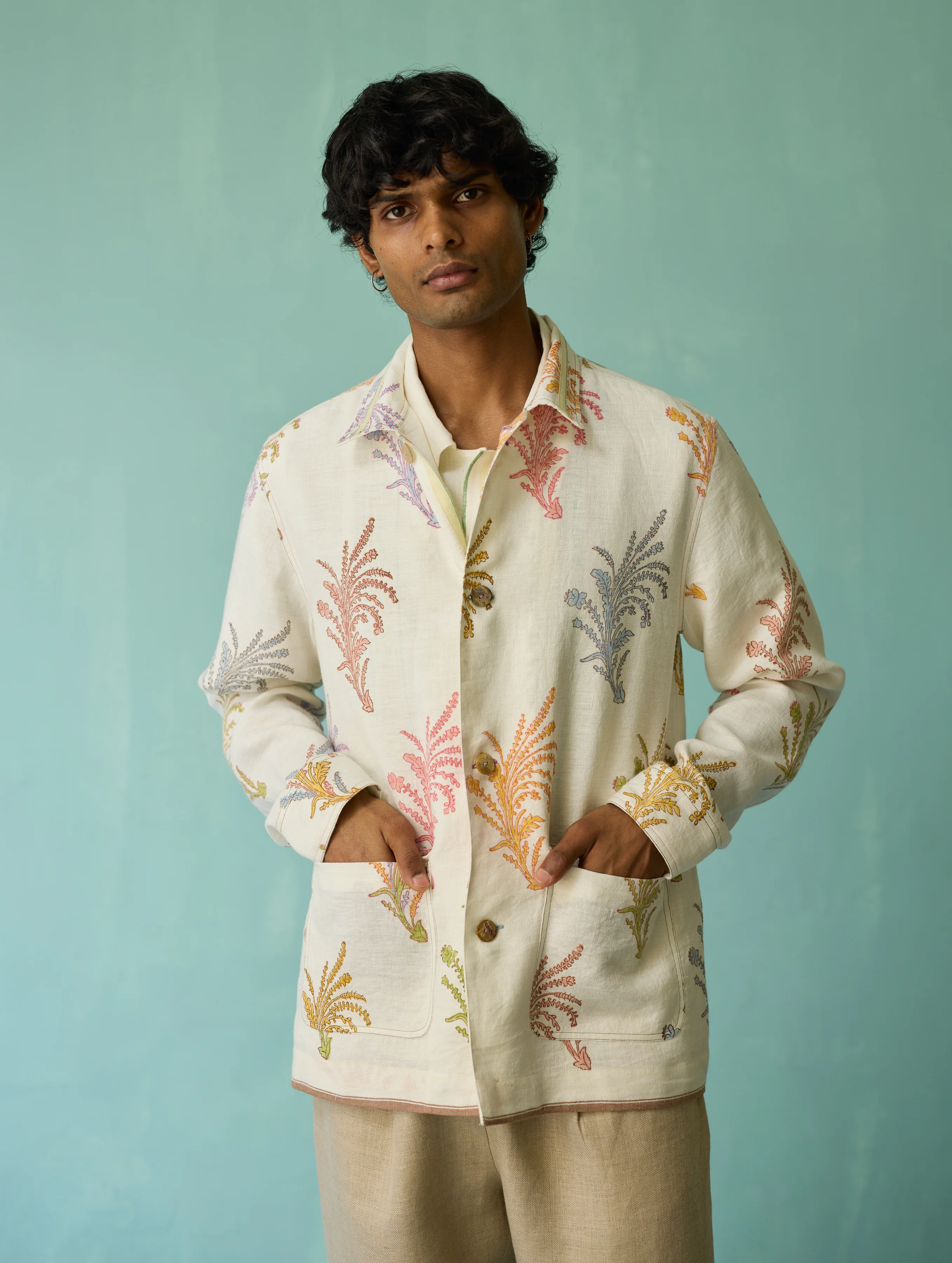 Bardor Floral Block-Printed Jacket - Ivory - Image 3