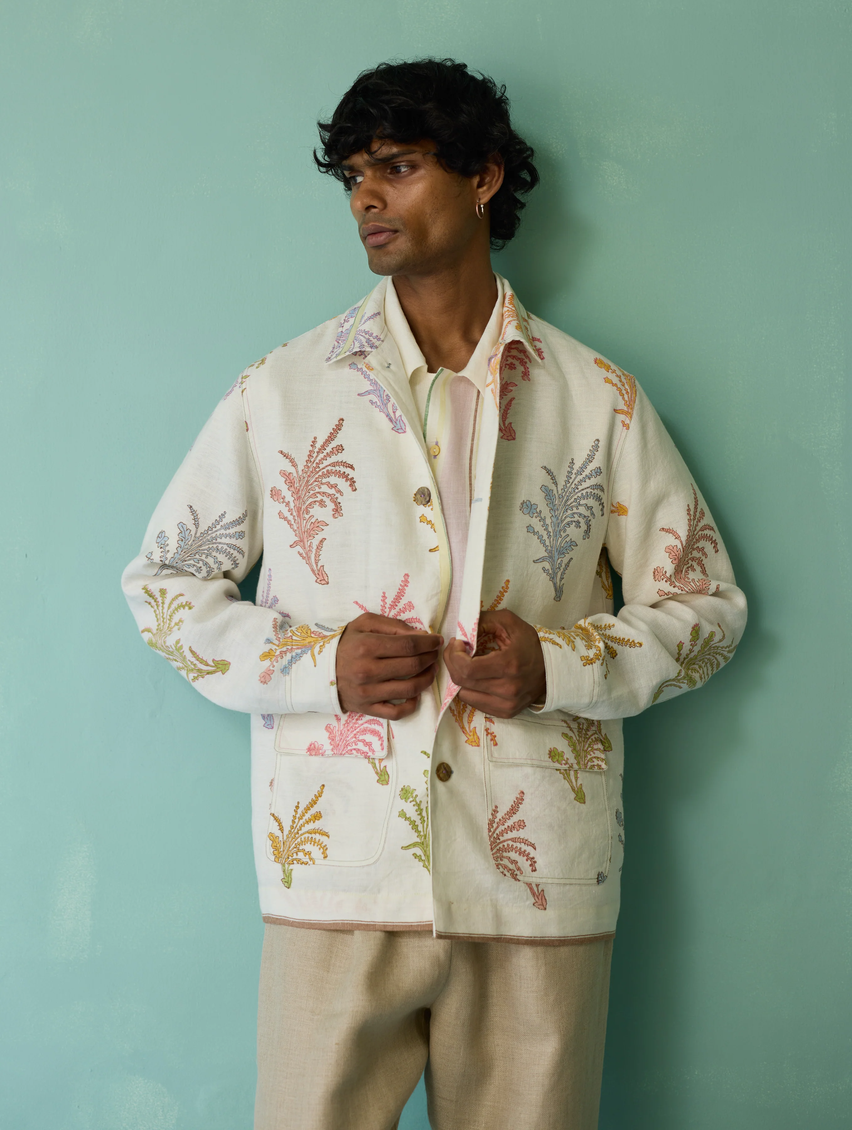Bardor Floral Block-Printed Jacket - Ivory - Image 6