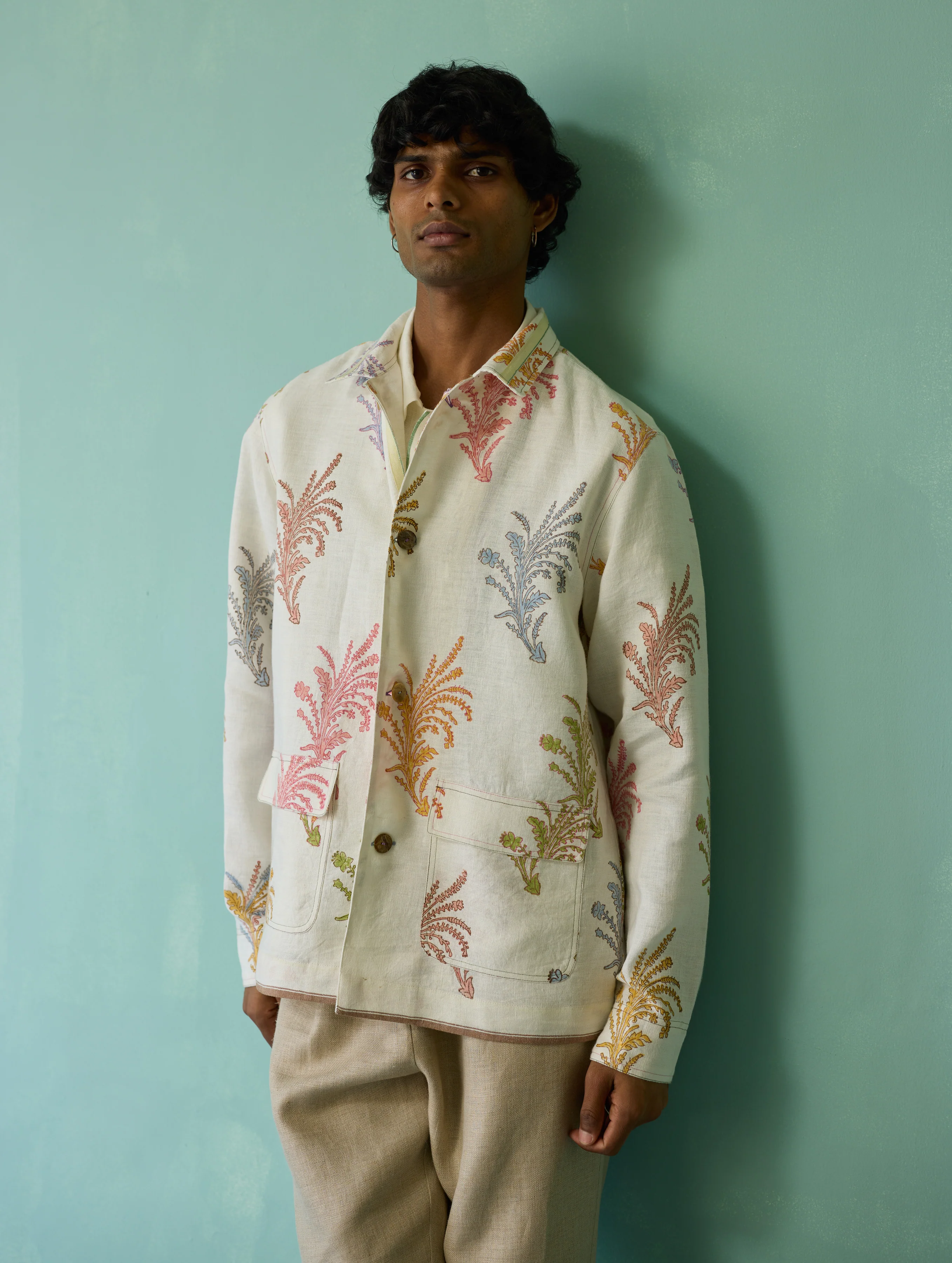 Bardor Floral Block-Printed Jacket - Ivory - Image 7
