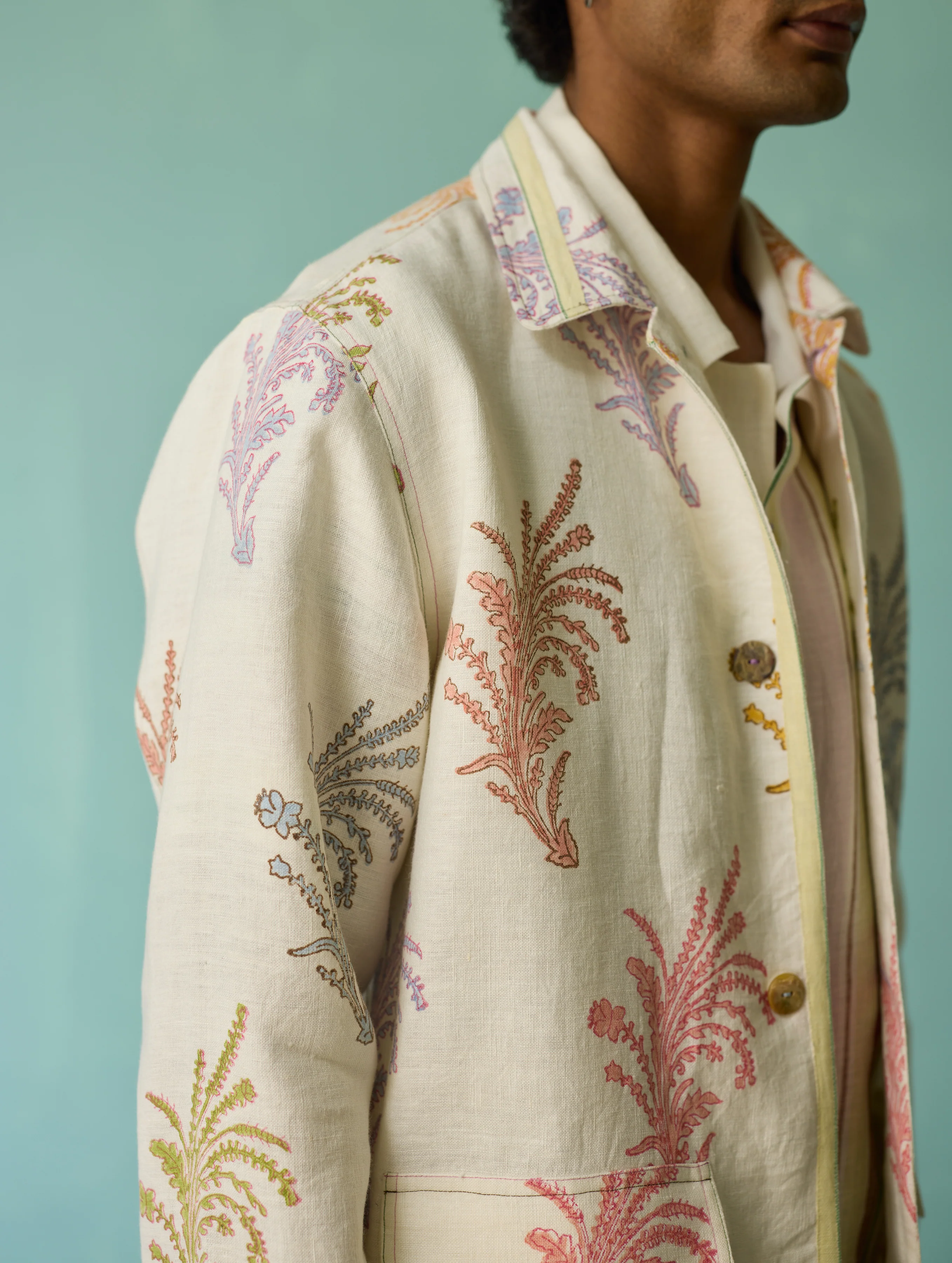 Bardor Floral Block-Printed Jacket - Ivory - Image 8