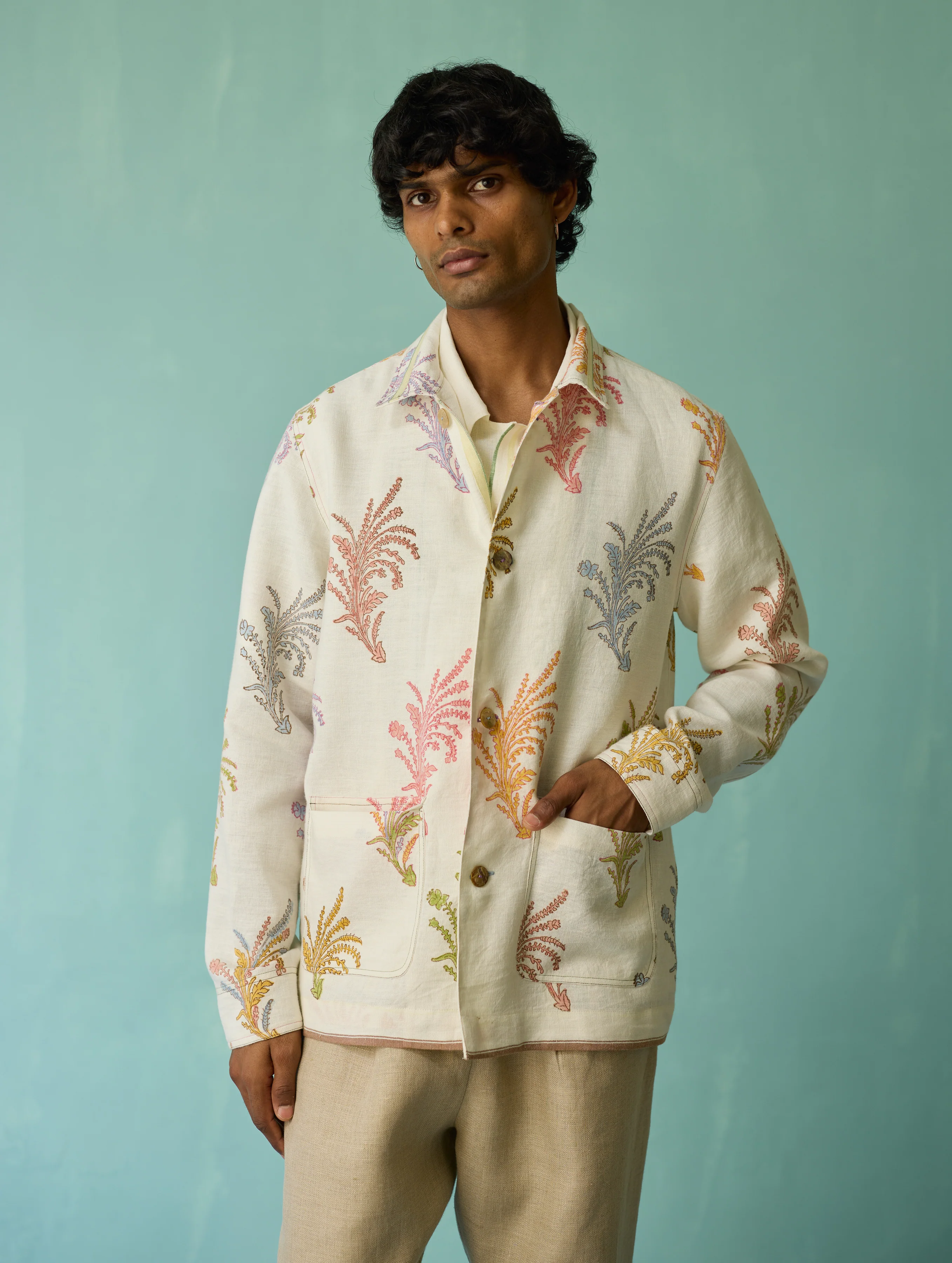 Bardor Floral Block-Printed Jacket - Ivory - Image 9