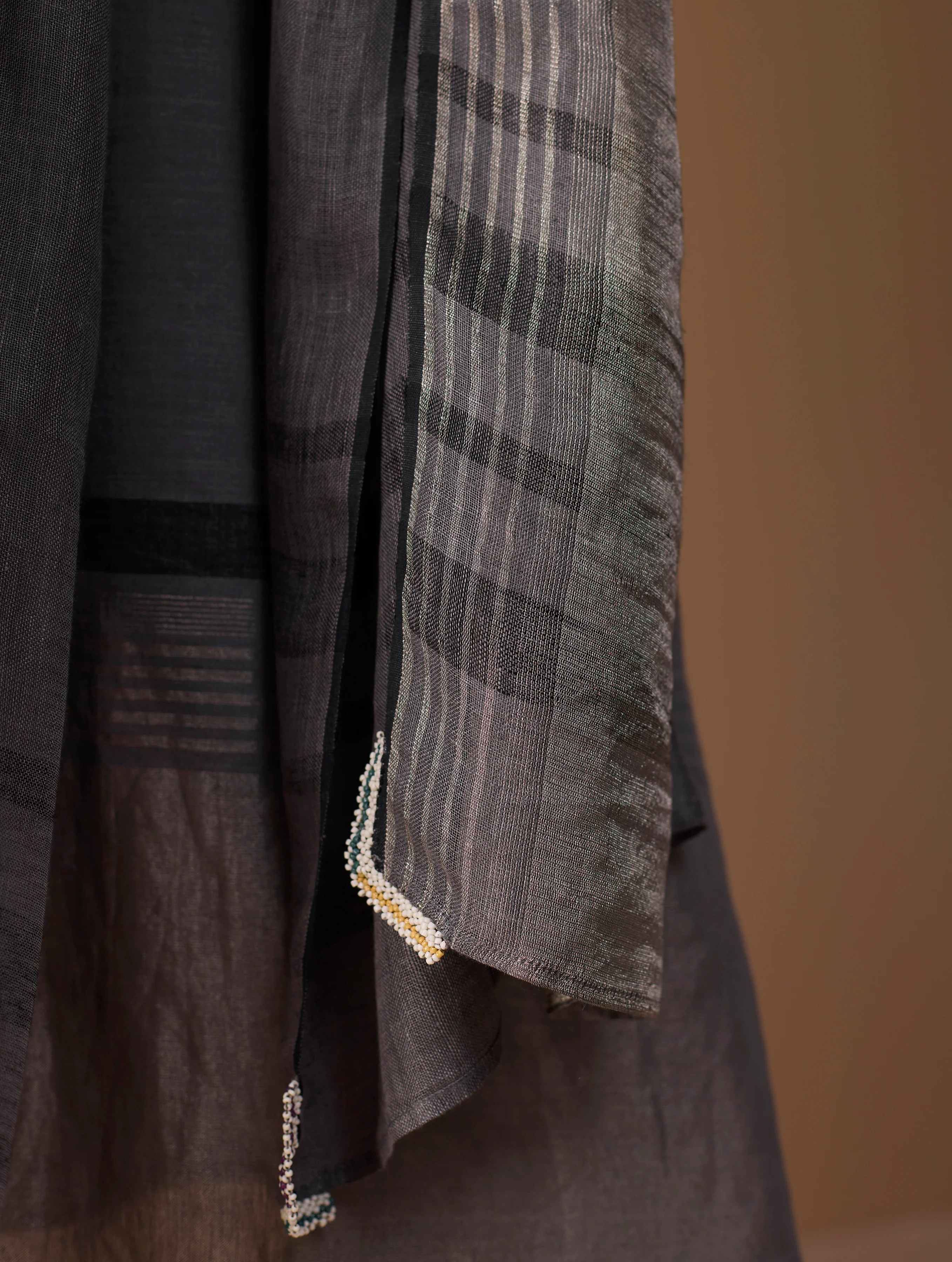 Baro Metallic Linen Stripe Dupatta - Metallic Grey - Image 6