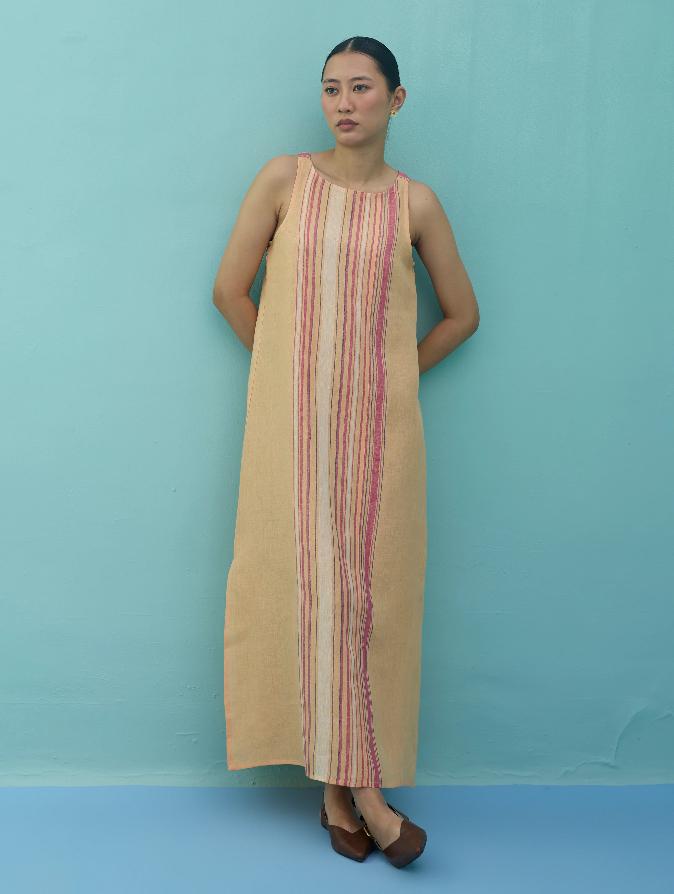 Beli Sleeveless Border Linen Dress - Apricot - Image 3