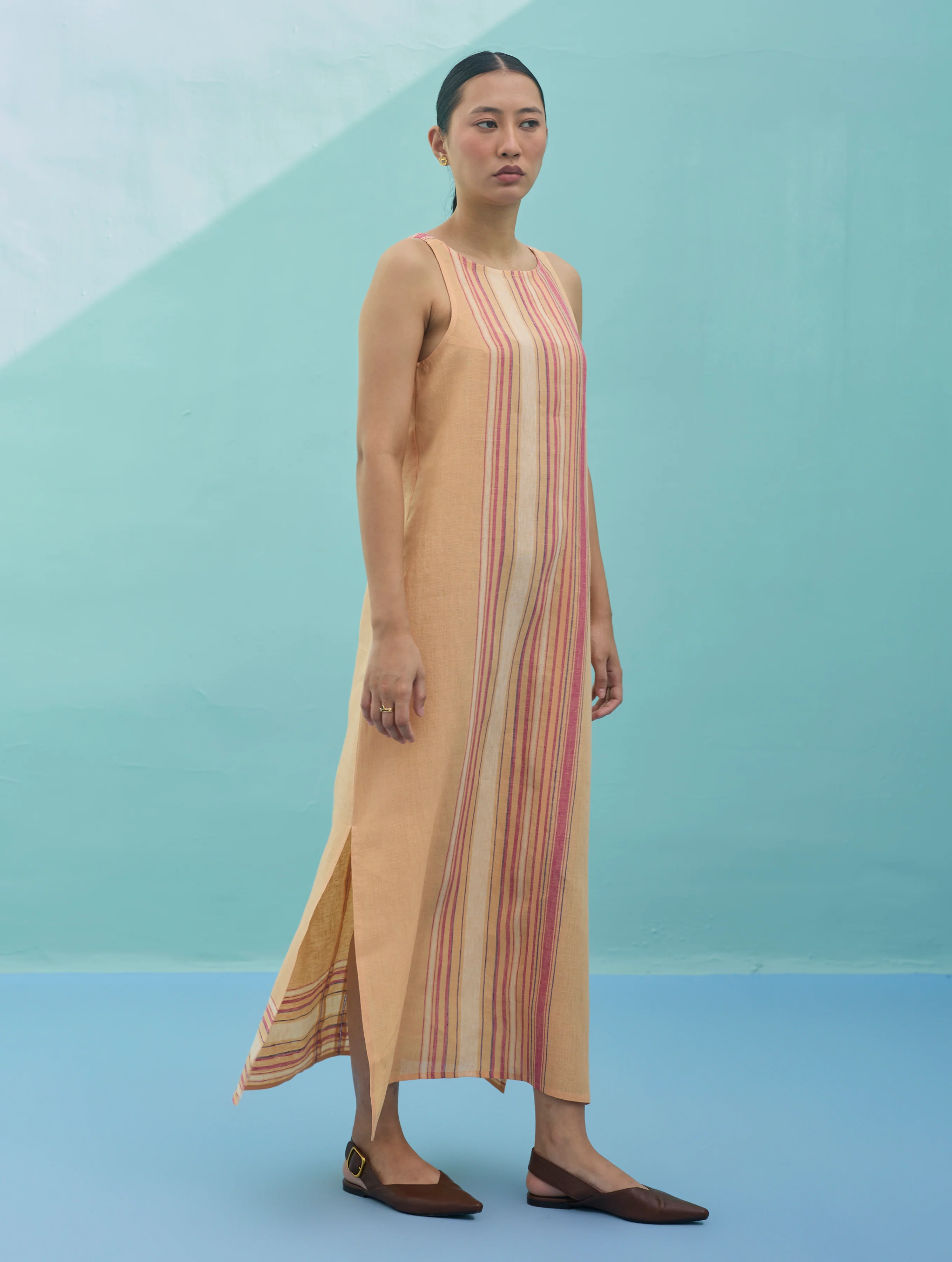 Beli Sleeveless Border Linen Dress - Apricot - Image 5