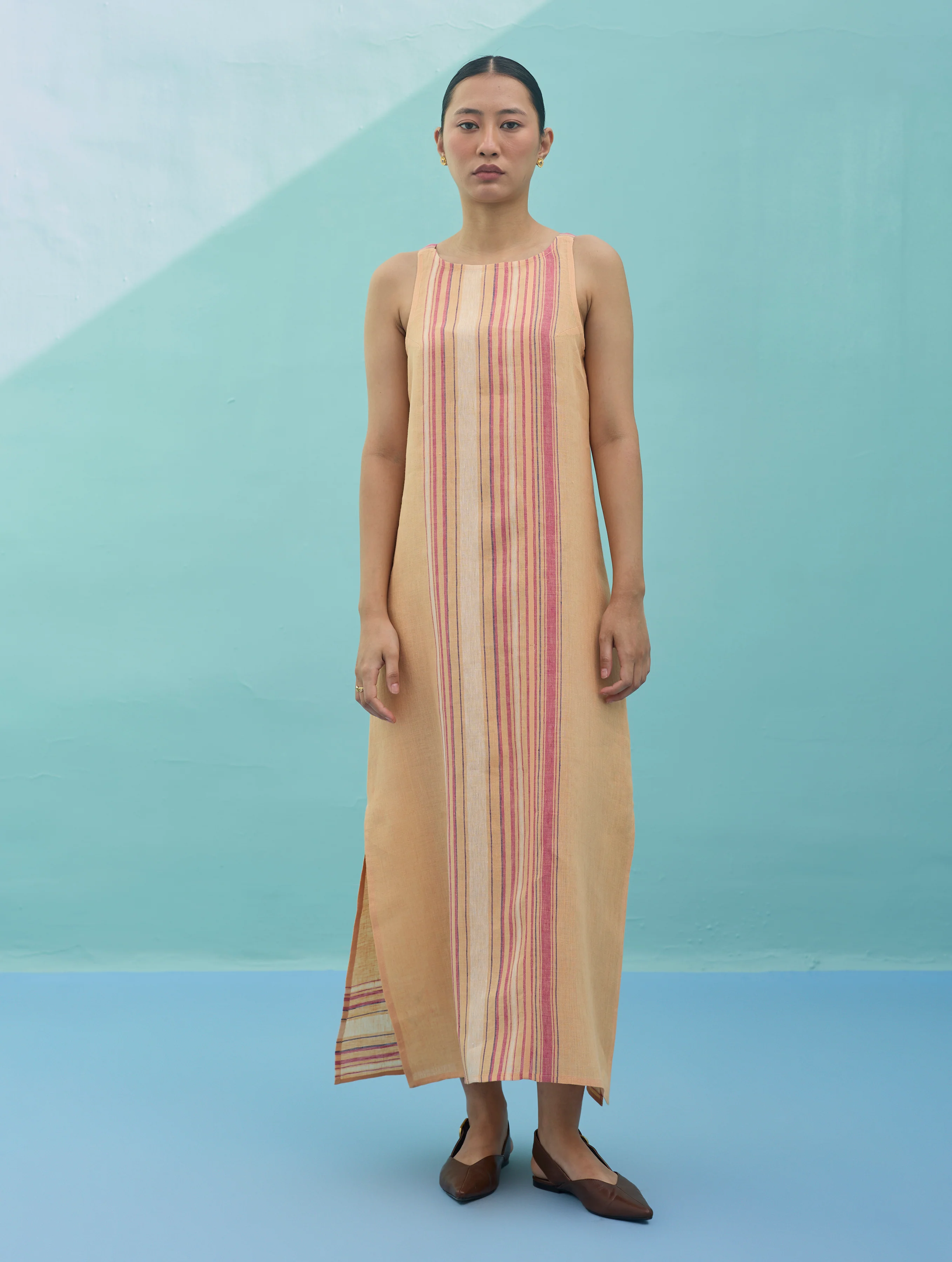 Beli Sleeveless Border Linen Dress - Apricot - Image 6