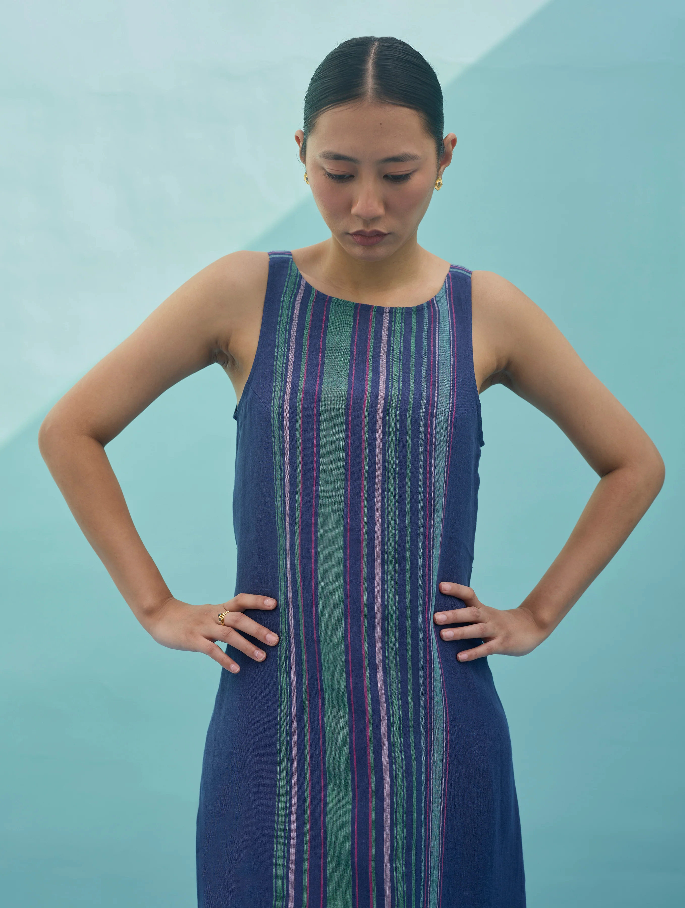 Beli Sleeveless Border Linen Dress - Indigo - Image 2