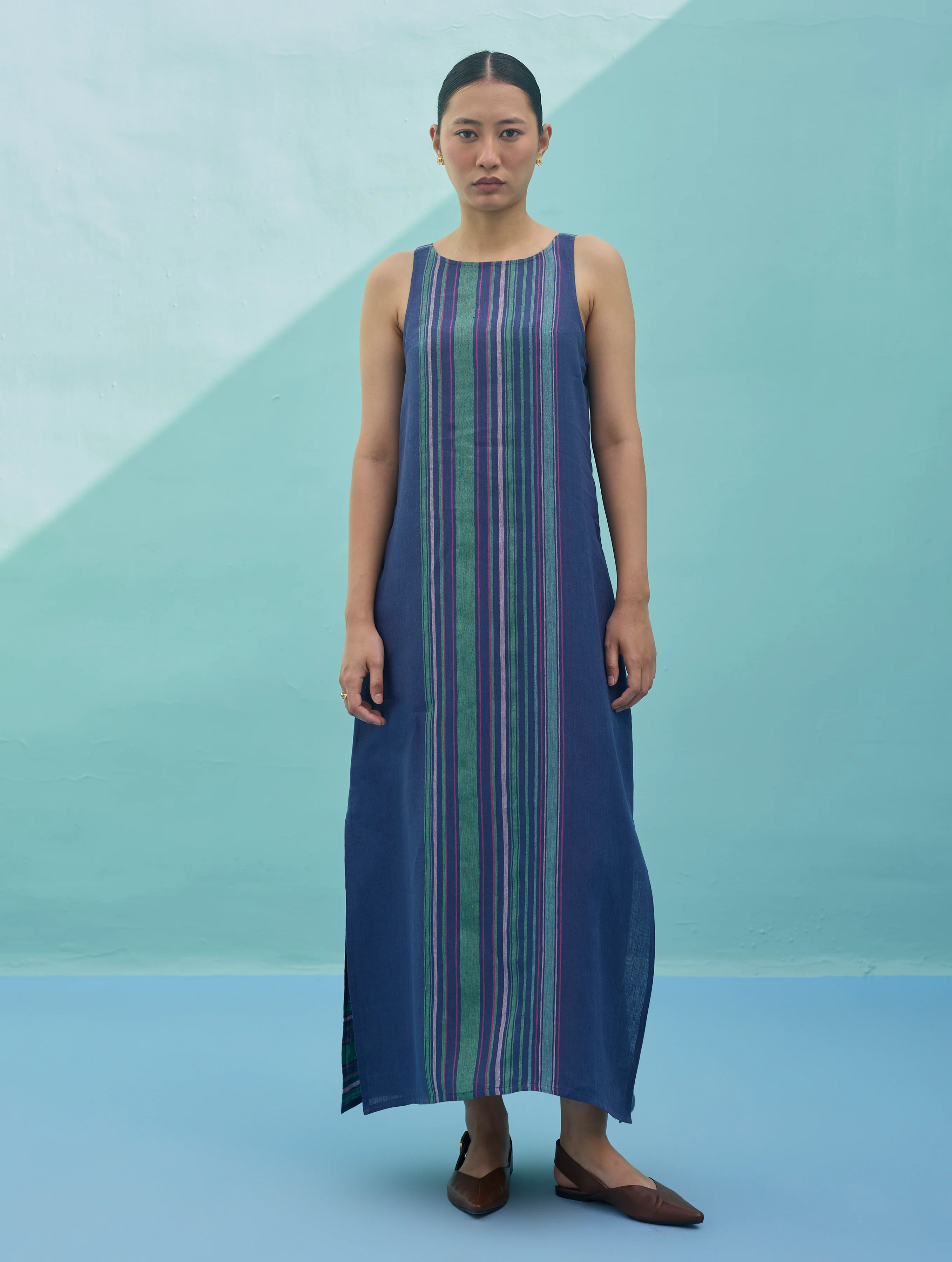 Beli Sleeveless Border Linen Dress - Indigo - Image 5