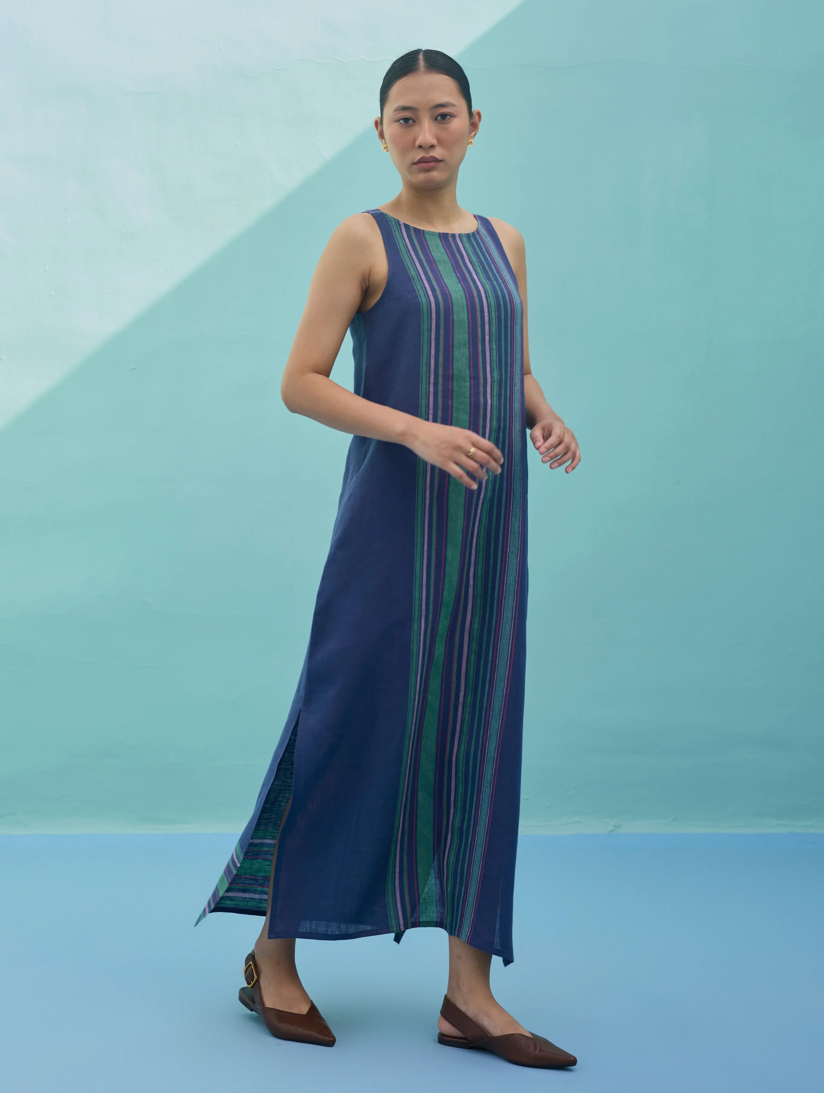 Beli Sleeveless Border Linen Dress - Indigo - Image 6