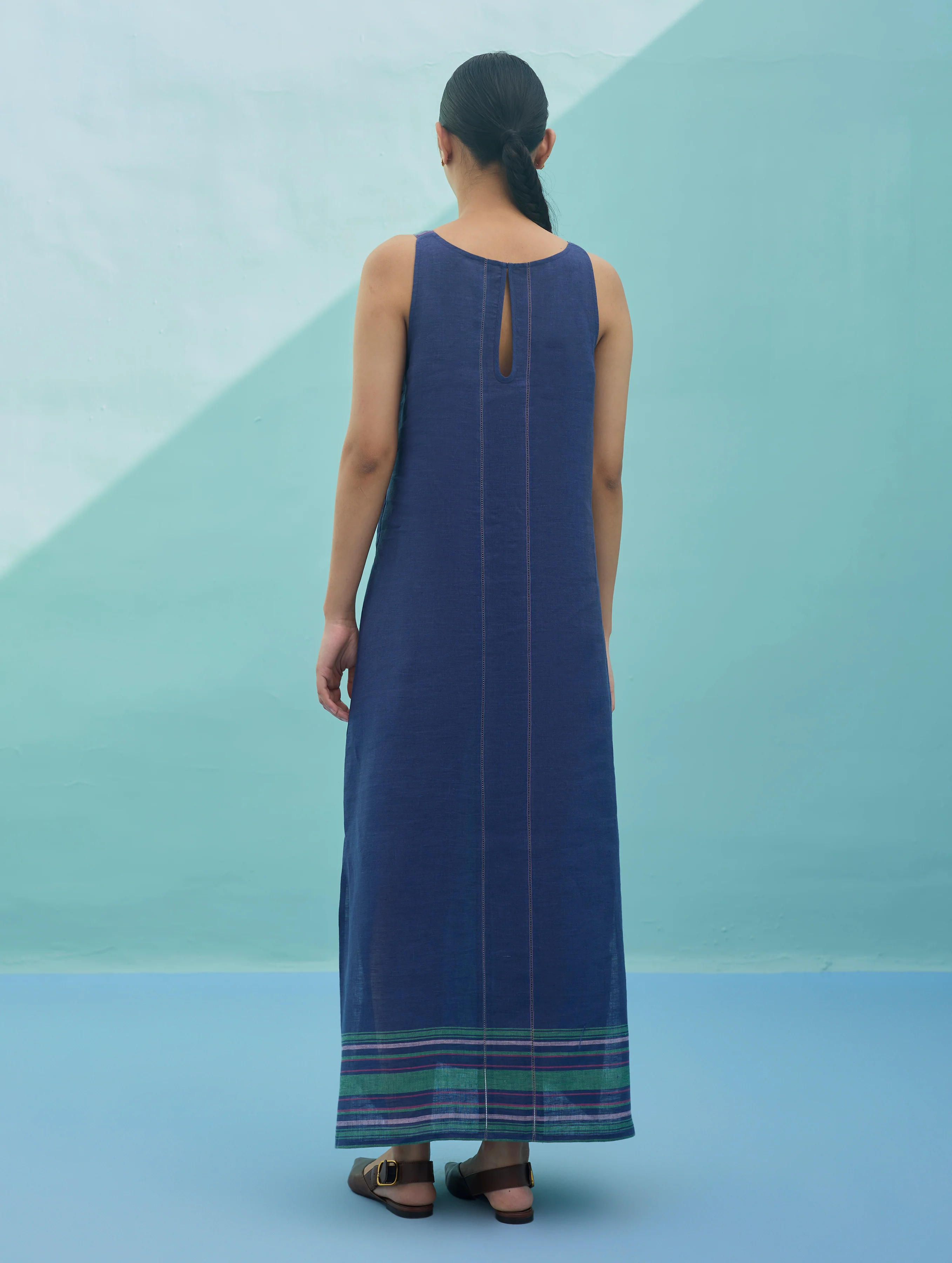 Beli Sleeveless Border Linen Dress - Indigo - Image 8
