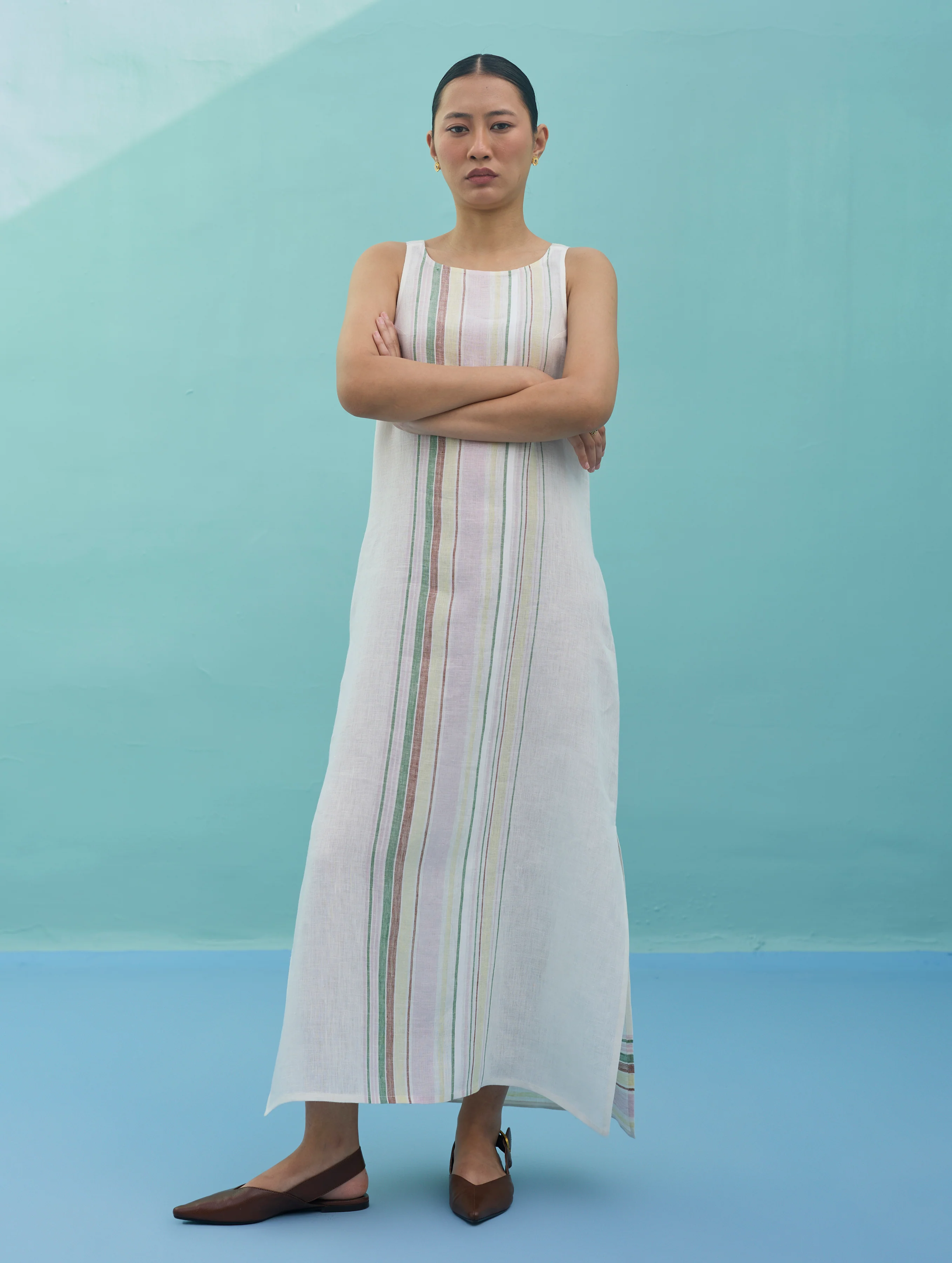 Beli Sleeveless Border Linen Dress - Ivory - Image 10