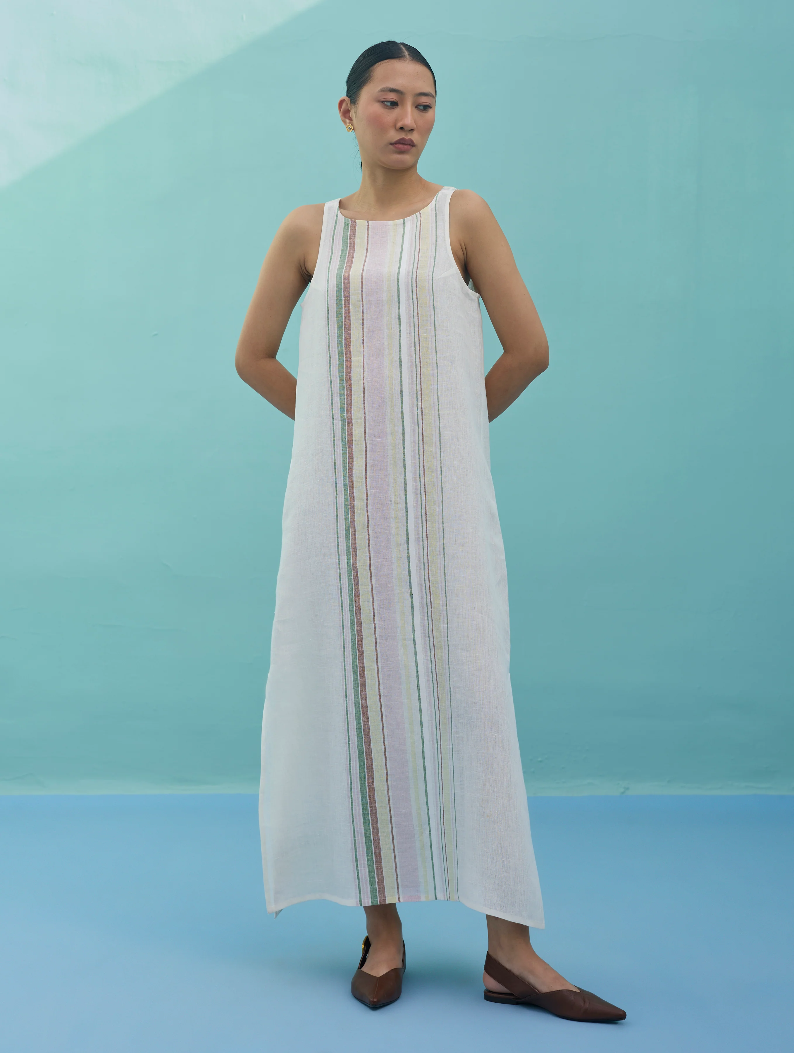 Beli Sleeveless Border Linen Dress - Ivory - Image 6