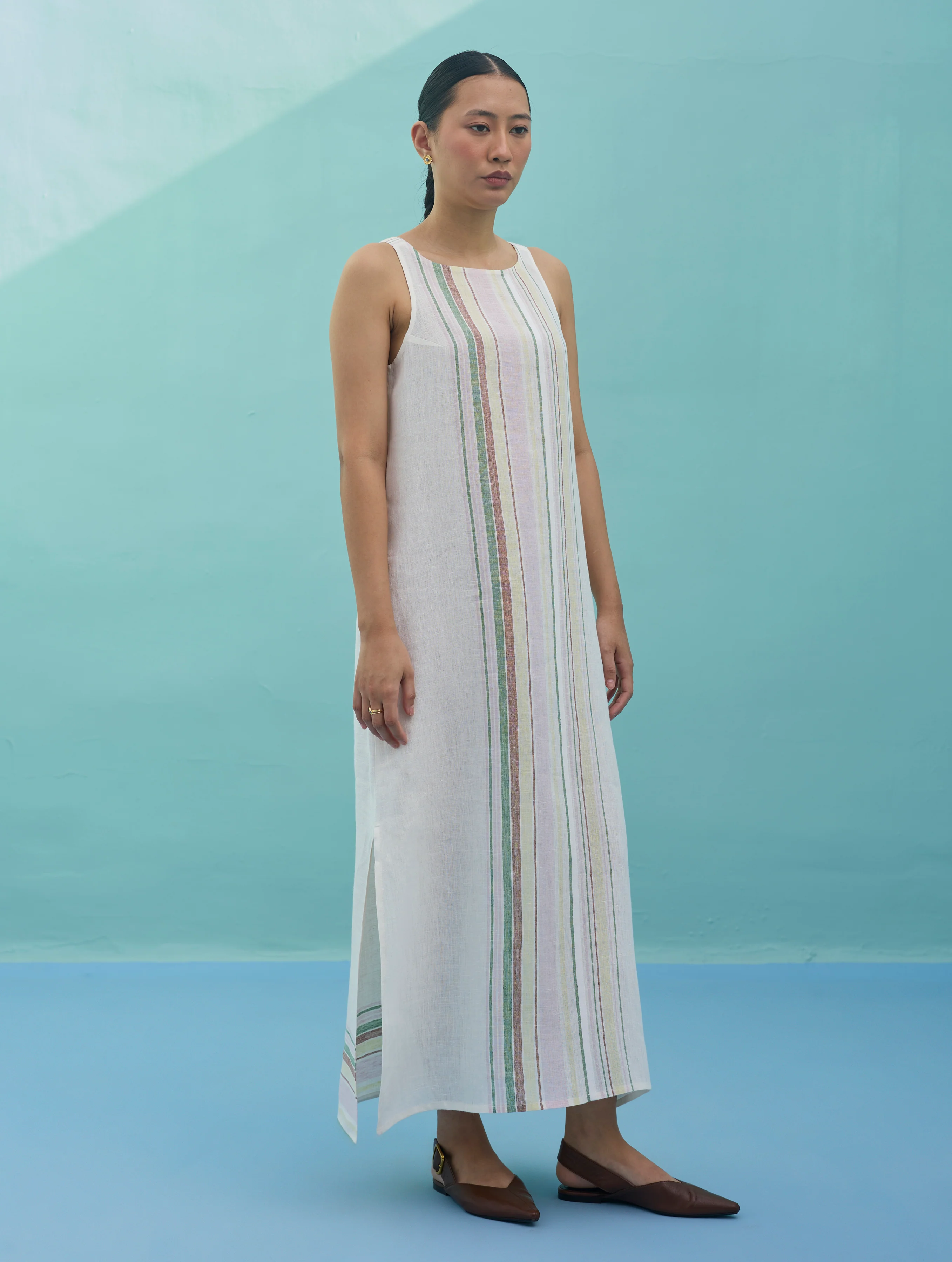 Beli Sleeveless Border Linen Dress - Ivory - Image 7