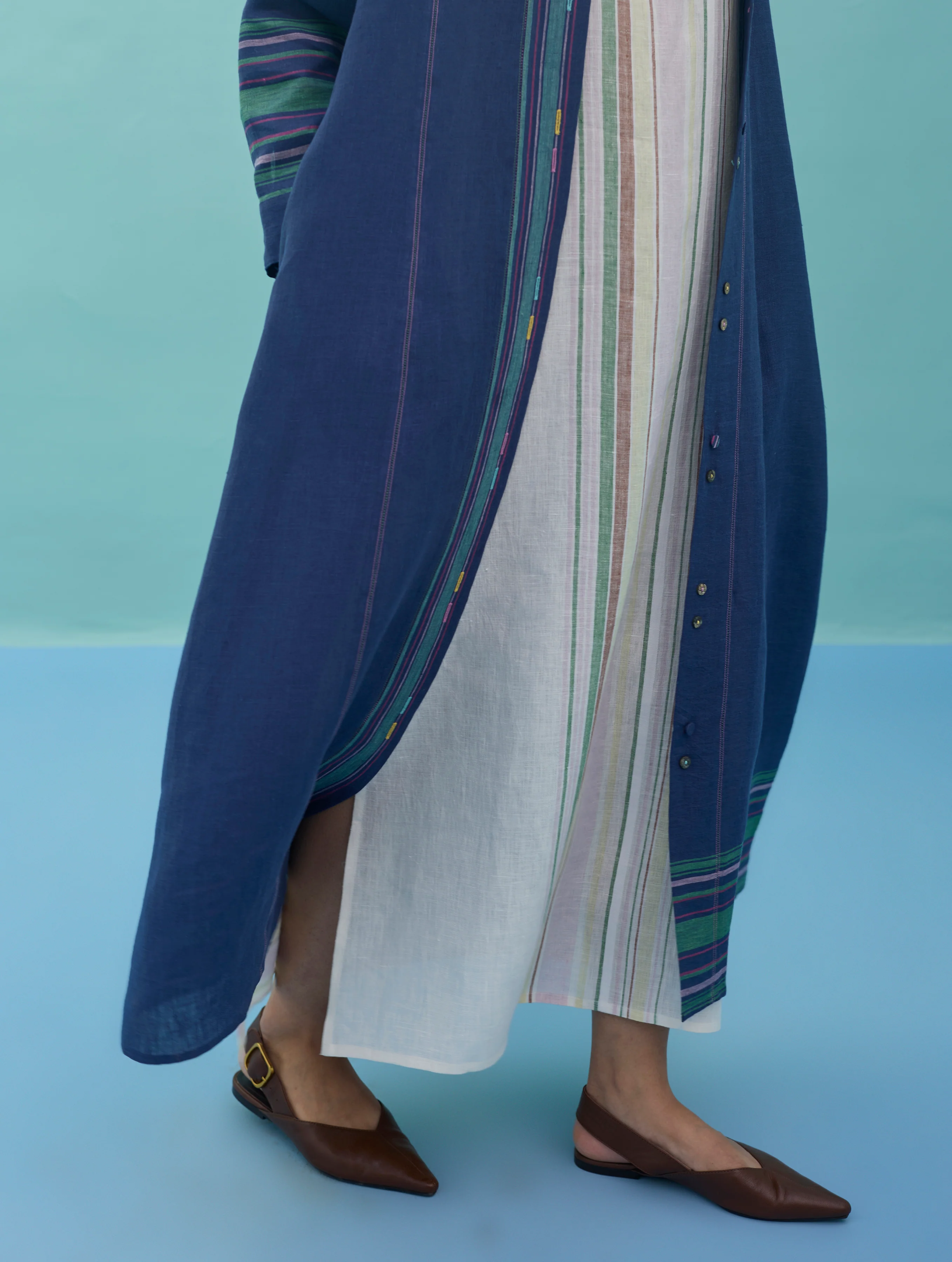 Beli Sleeveless Border Linen Dress with Overlay - Ivory - Image 13