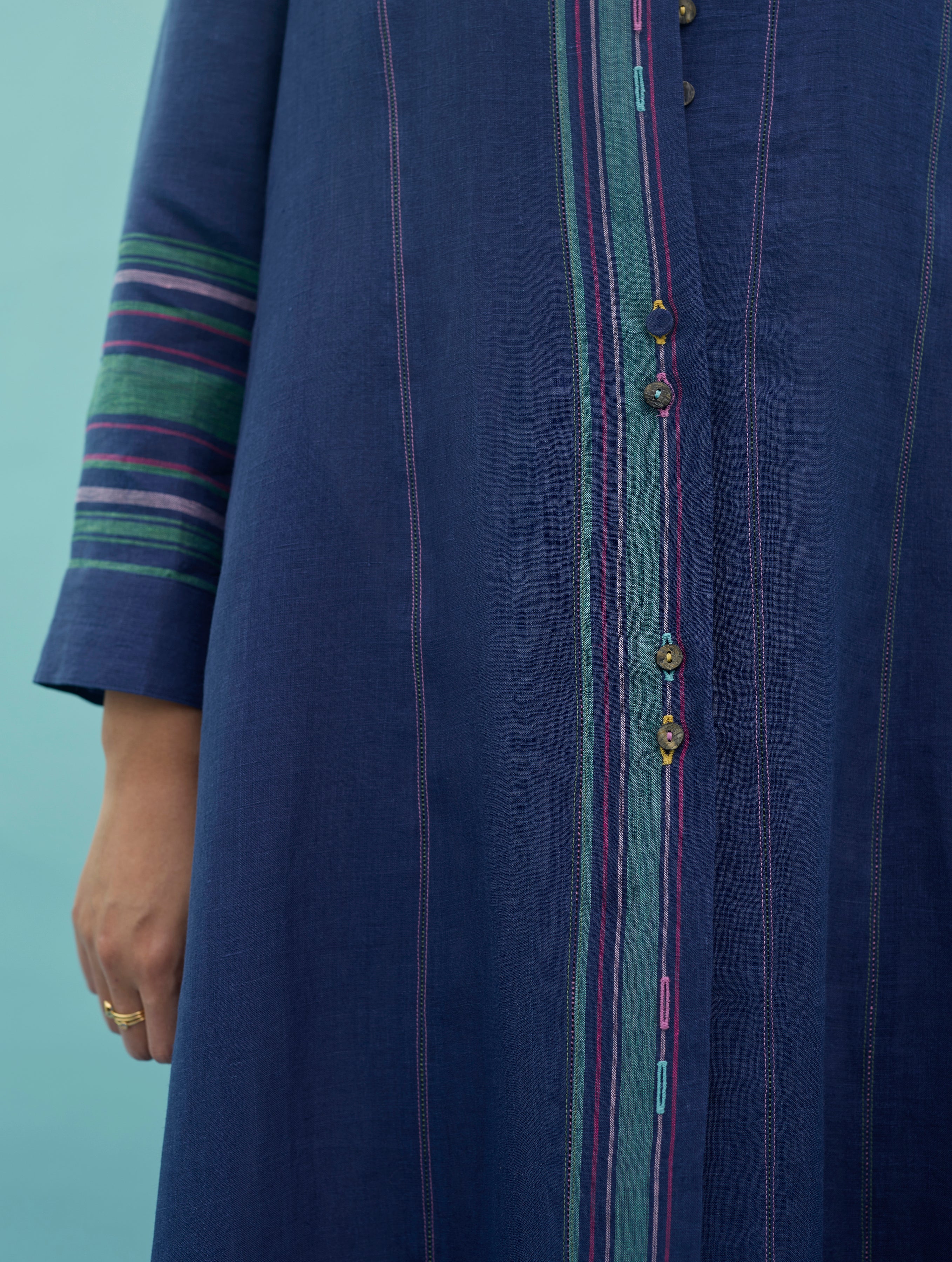 Beli Sleeveless Border Linen Dress with Overlay - Ivory - Image 15