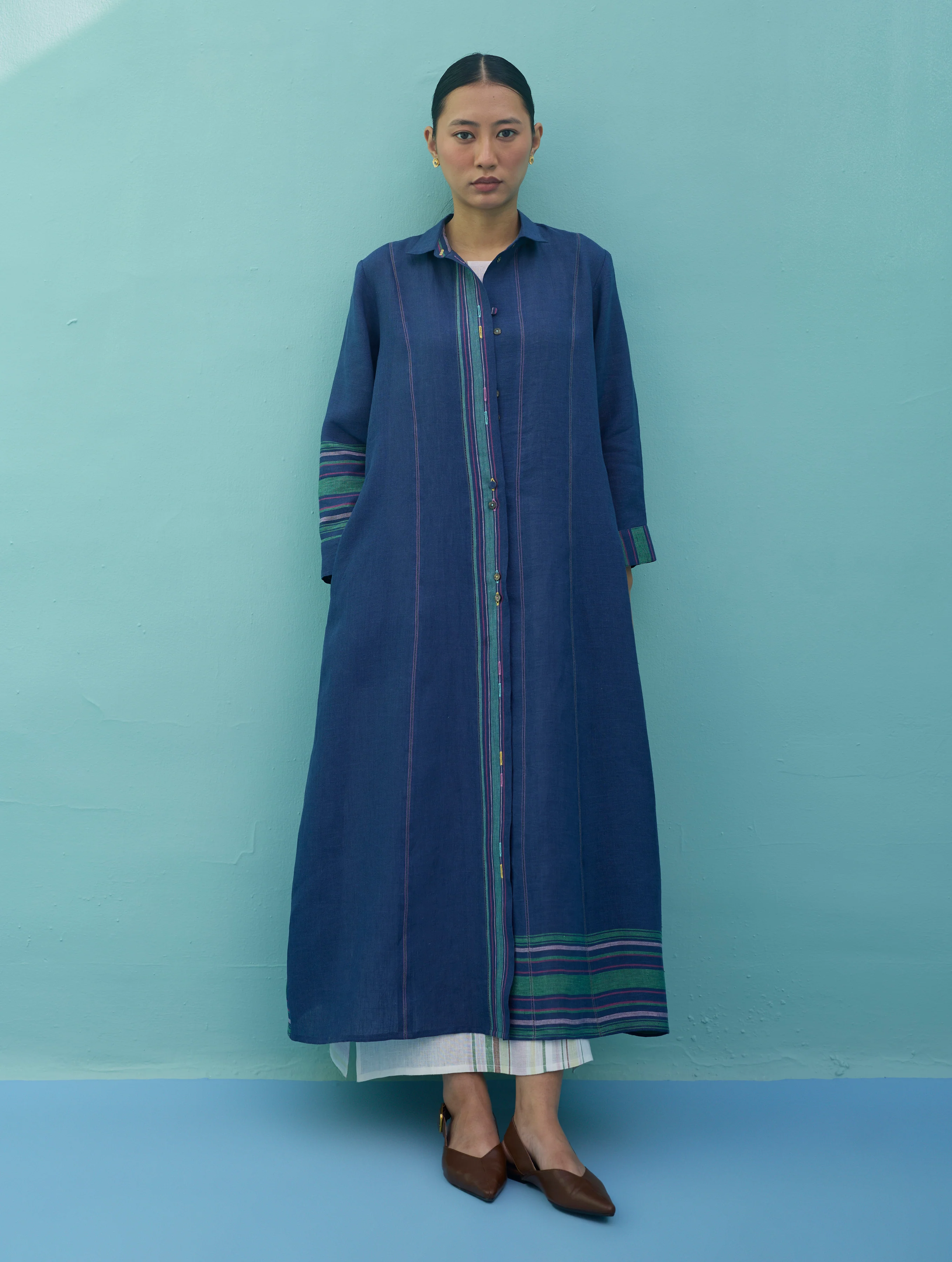 Beli Sleeveless Border Linen Dress with Overlay - Ivory - Image 16