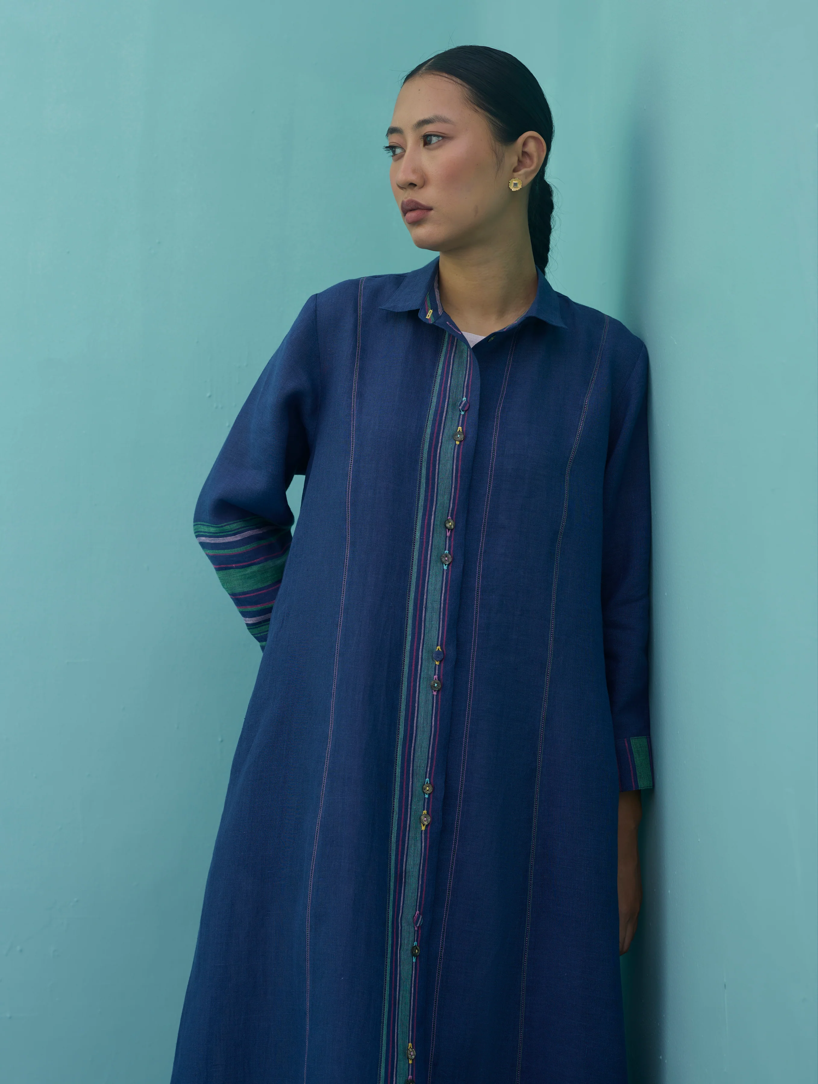 Beli Sleeveless Border Linen Dress with Overlay - Ivory - Image 19