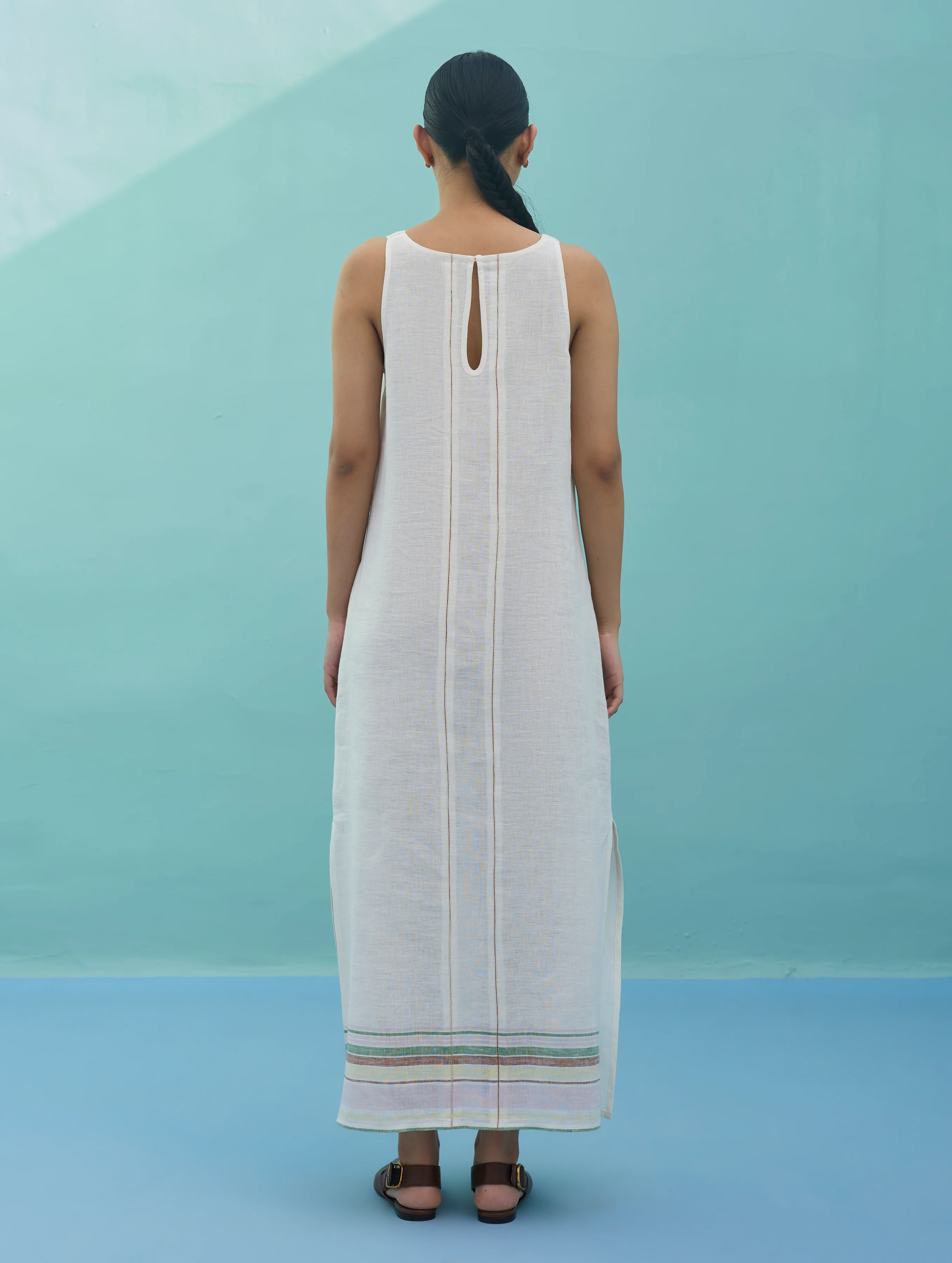 Beli Sleeveless Border Linen Dress with Overlay - Ivory - Image 20