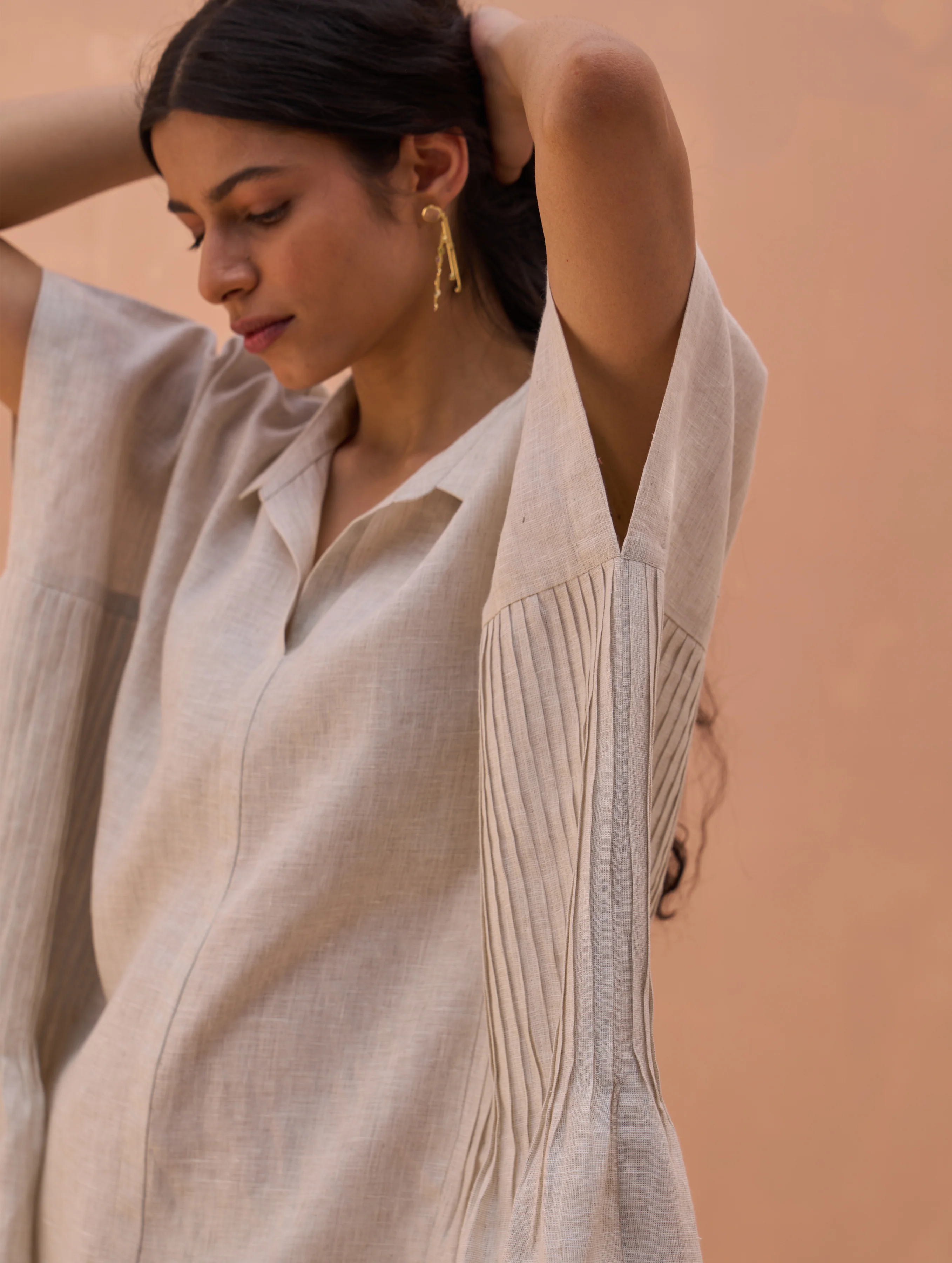Bonnie Pleated Linen Co-ord Set - Off White - Image 3
