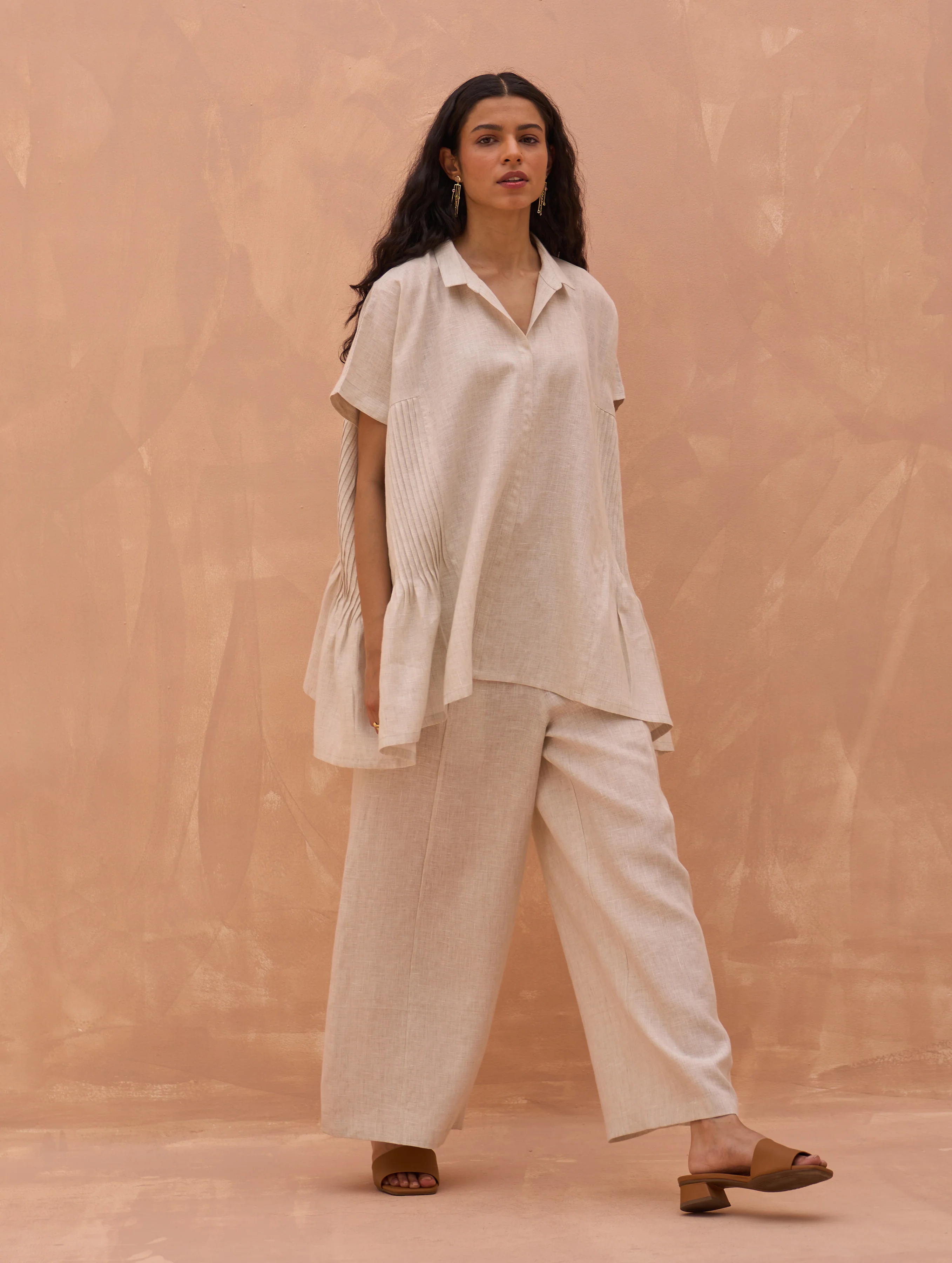 Bonnie Pleated Linen Co-ord Set - Off White - Image 4