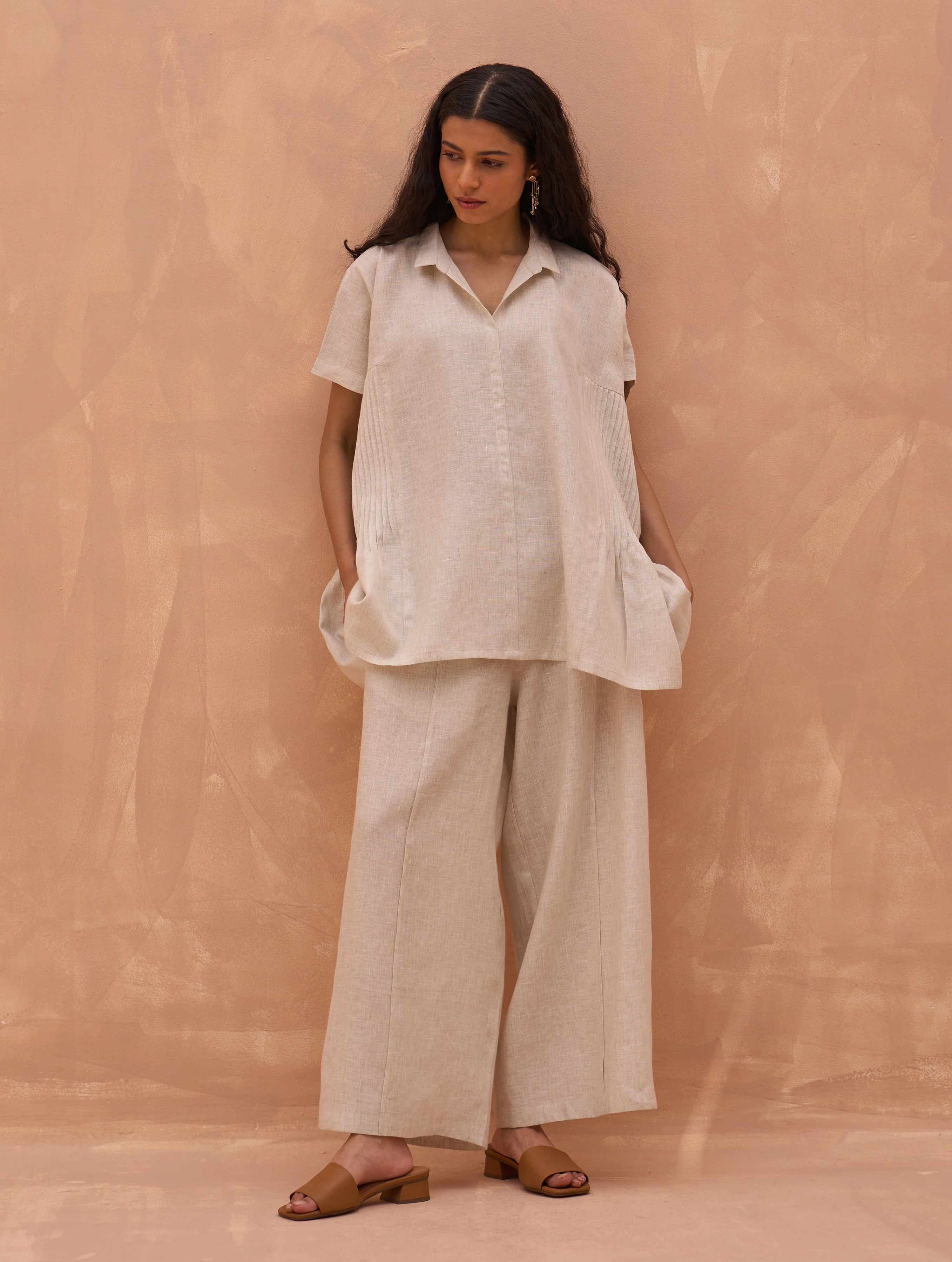 Bonnie Pleated Linen Top - Off White - Image 3