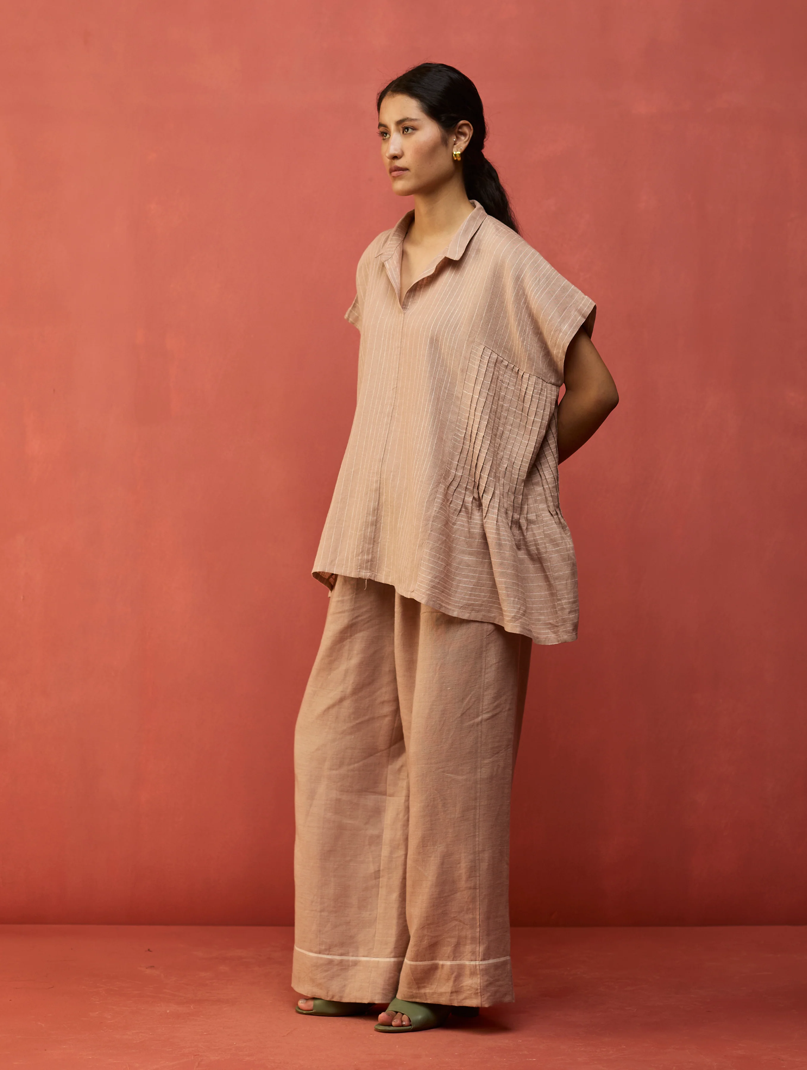 Bonnie Pleated Stripe Linen Top - Dusty Rose - Image 10