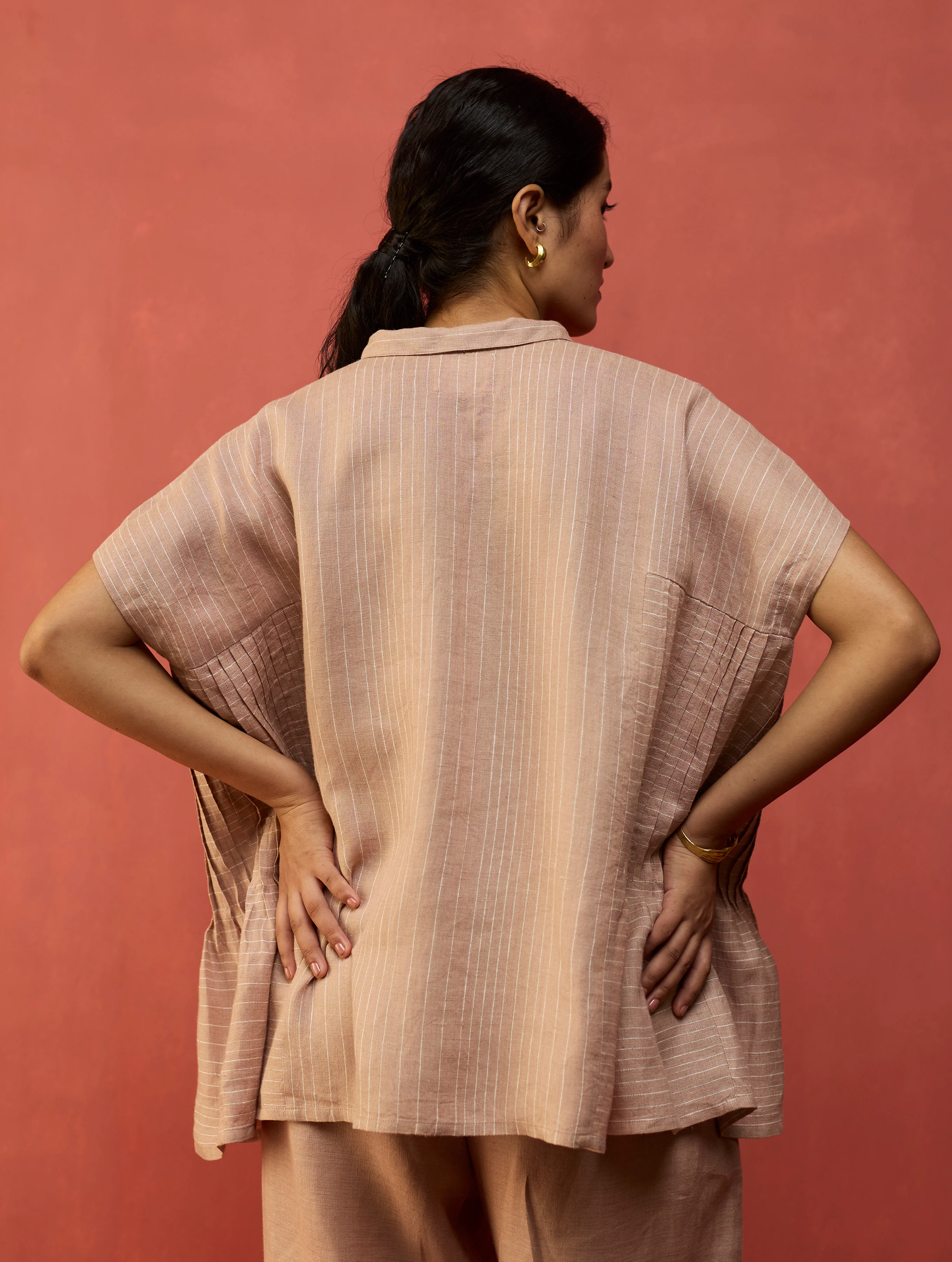 Bonnie Pleated Stripe Linen Top - Dusty Rose - Image 11