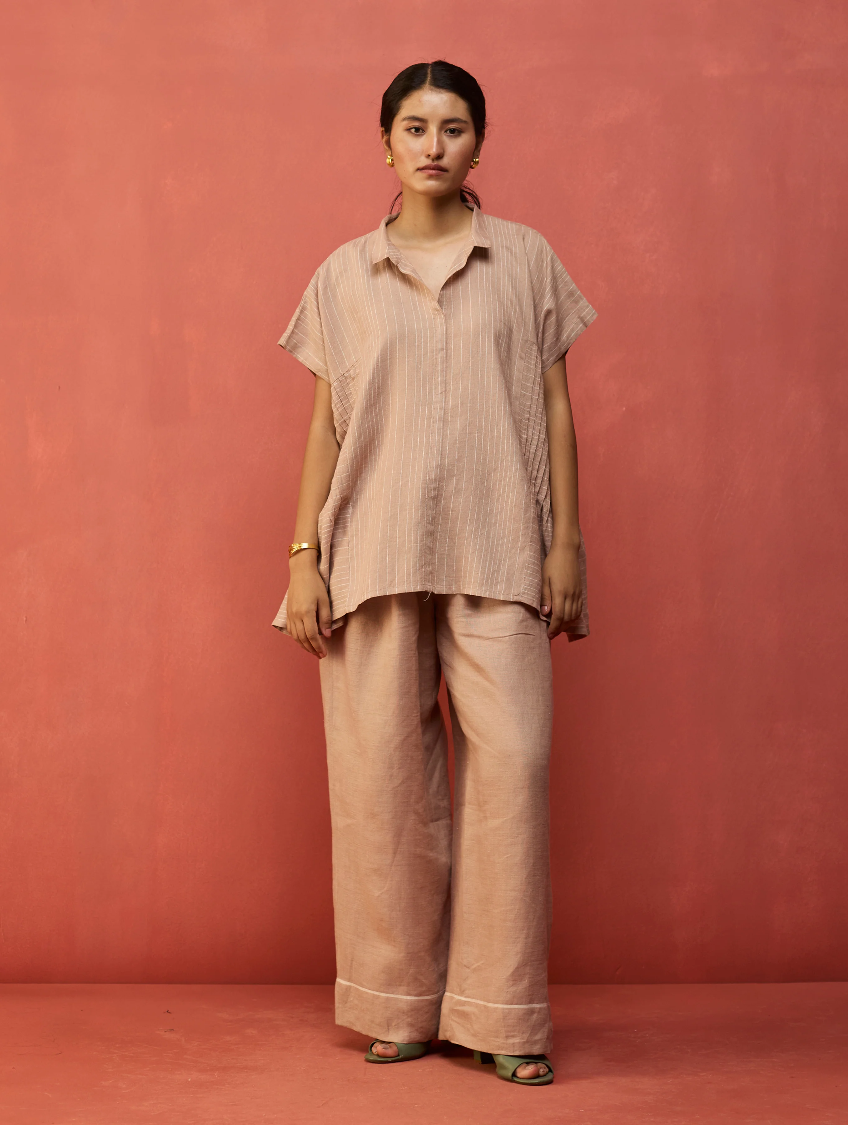 Bonnie Pleated Stripe Linen Top - Dusty Rose - Image 9