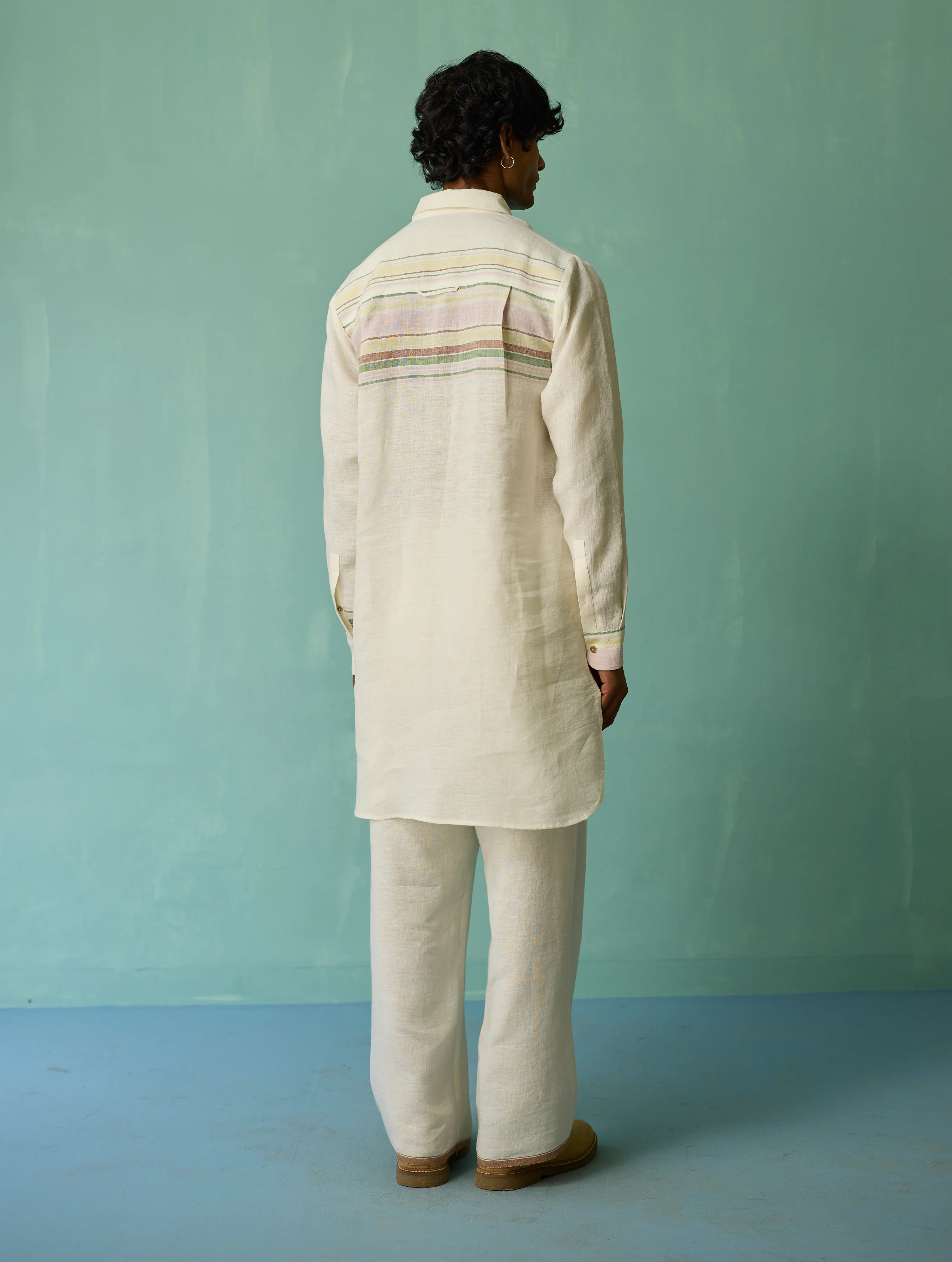 Briar Collar Border Linen Kurta - Ivory - Image 11