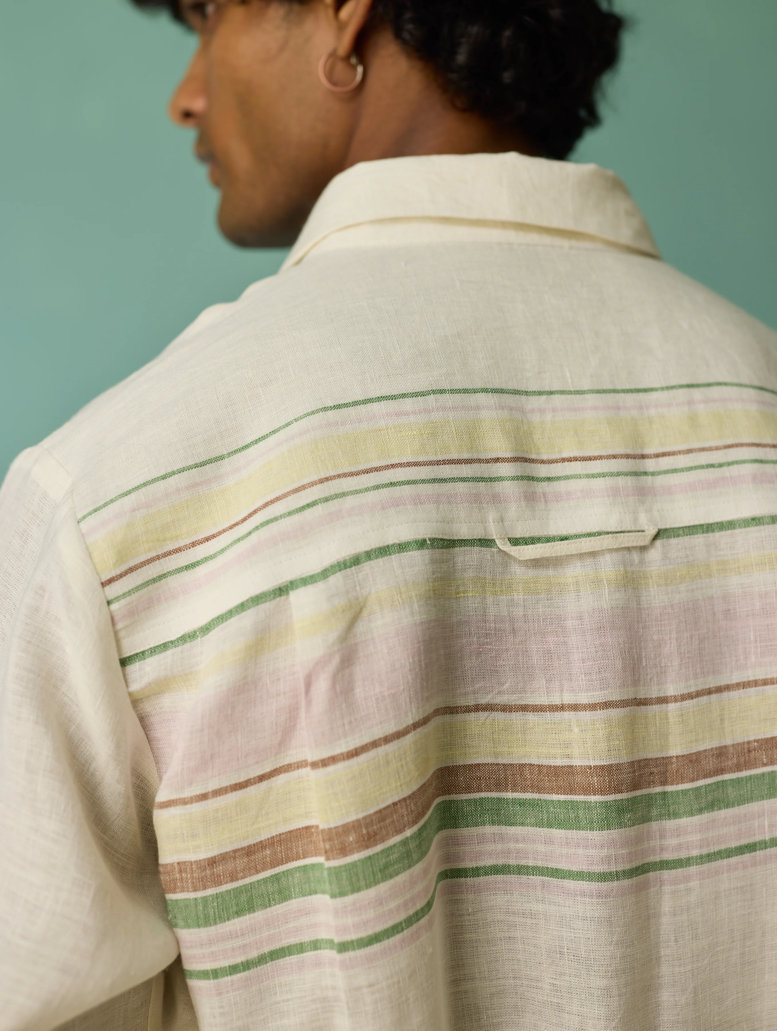 Briar Collared Border Linen Kurta Set - Ivory - Image 8