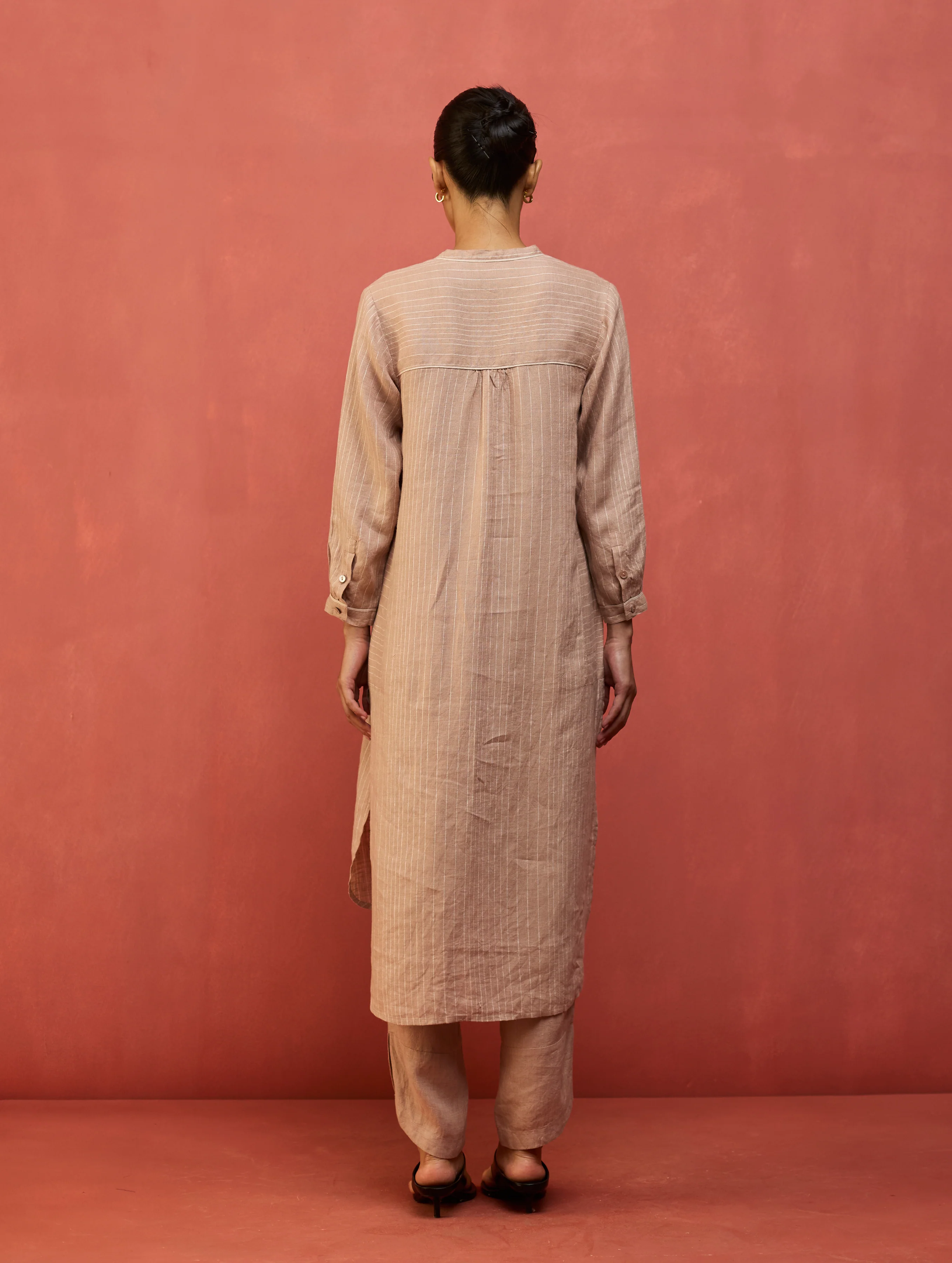 Bunka Stripe Linen Kurta - Dusty Rose - Image 10