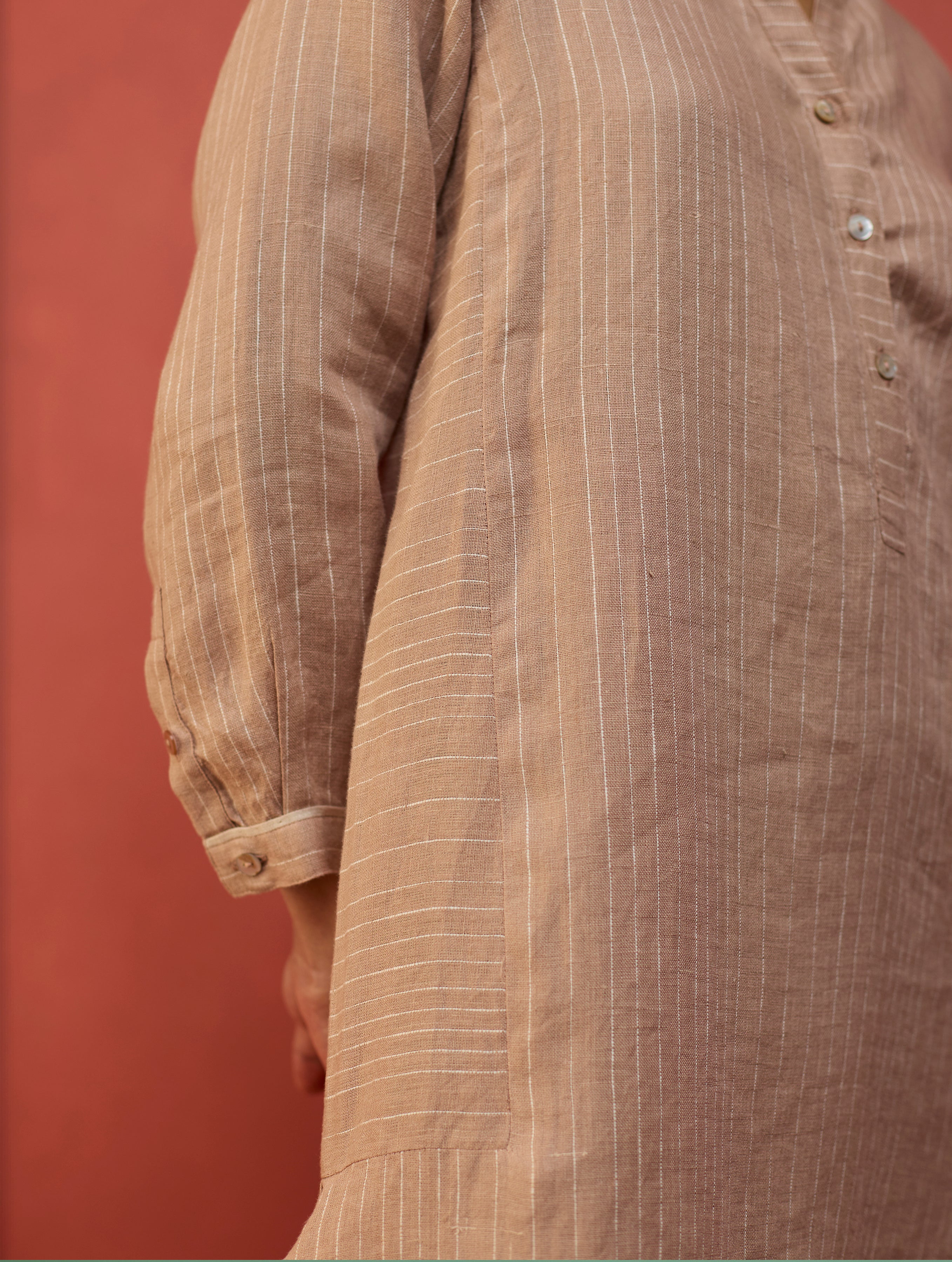 Bunka Stripe Linen Kurta - Dusty Rose - Image 7