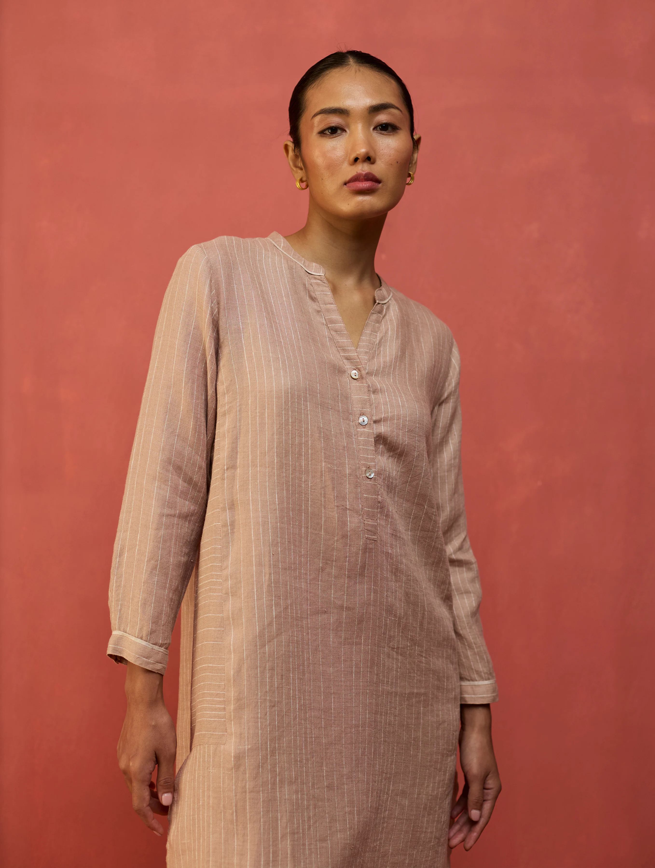 Bunka Stripe Linen Kurta - Dusty Rose - Image 9
