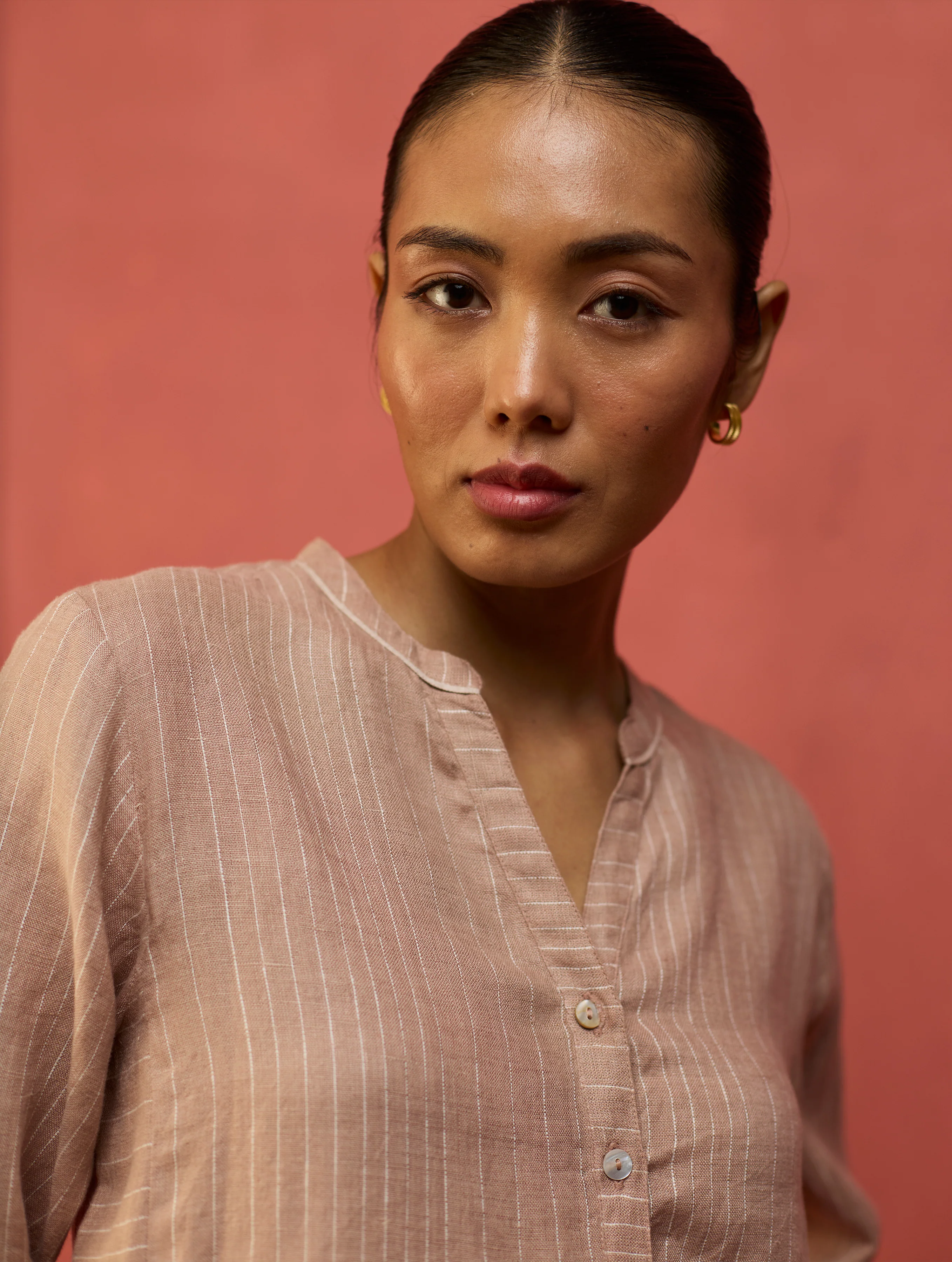 Bunka Stripe Linen Kurta Set - Dusty Rose - Image 5