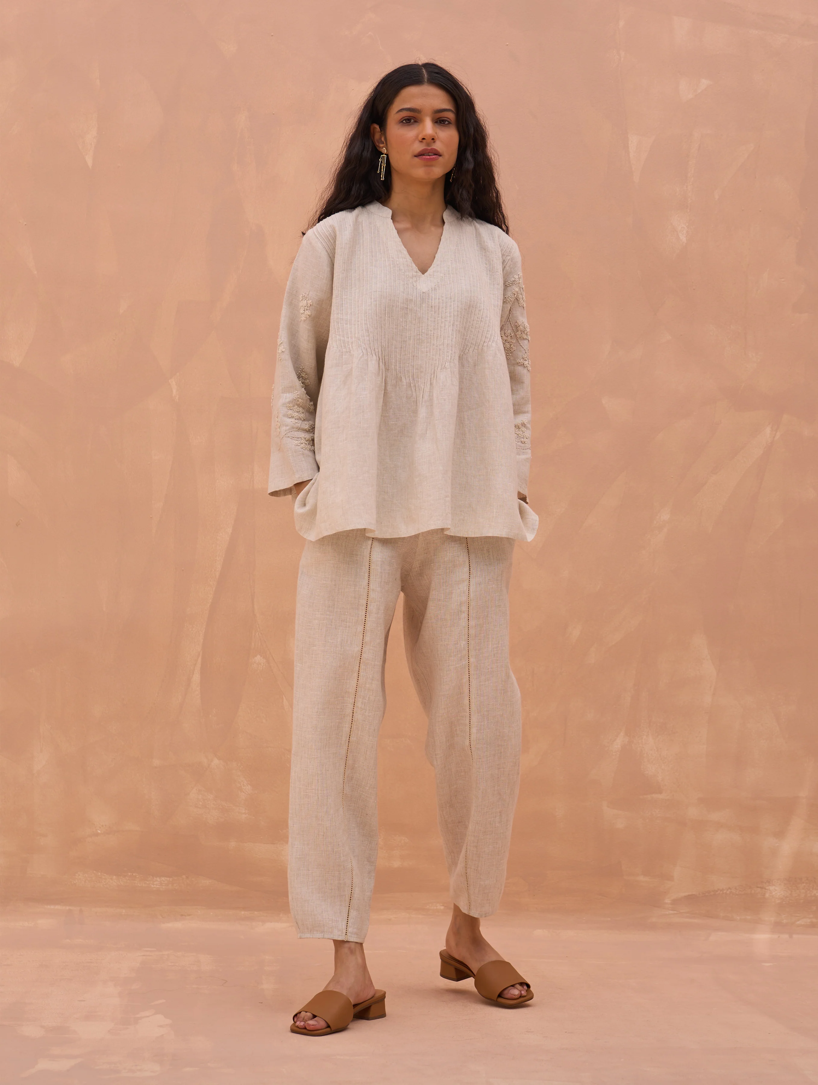 Camille Hand-Embroidered Co-ord Set - Off White - Image 3