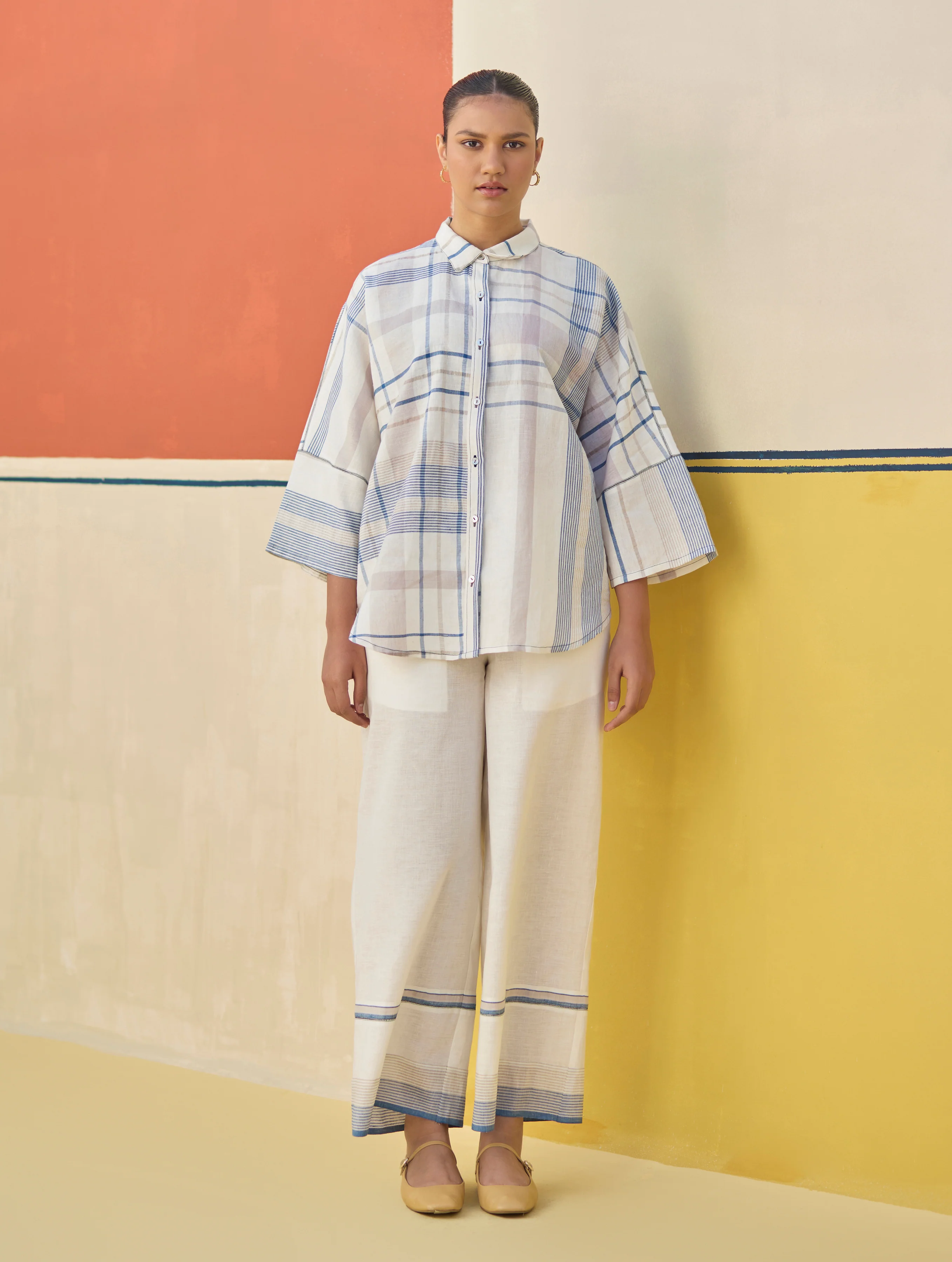 Cara Check Linen Co-ord Set - Ivory - Image 5