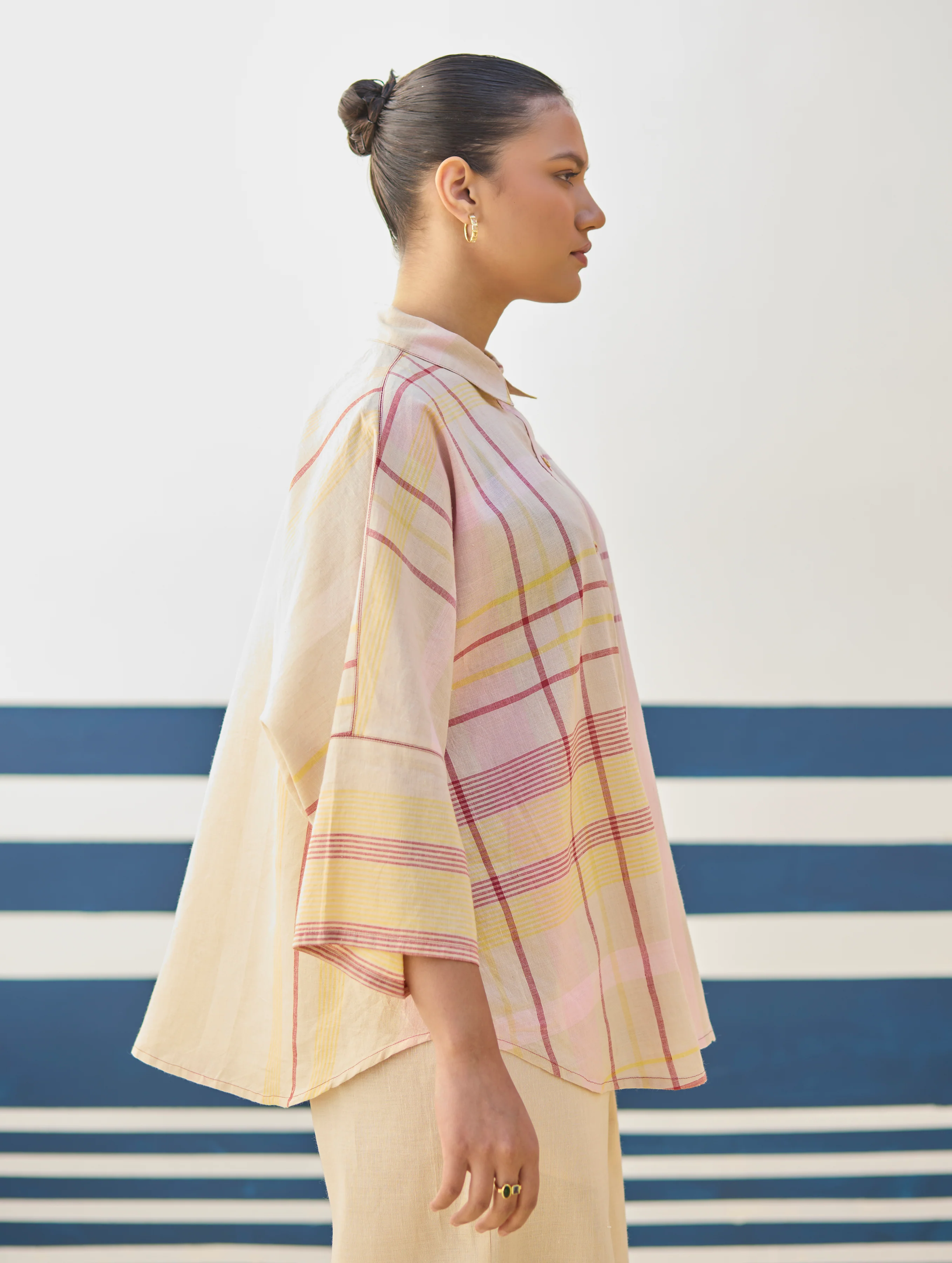 Cara Check Linen Shirt - Sand - Image 2