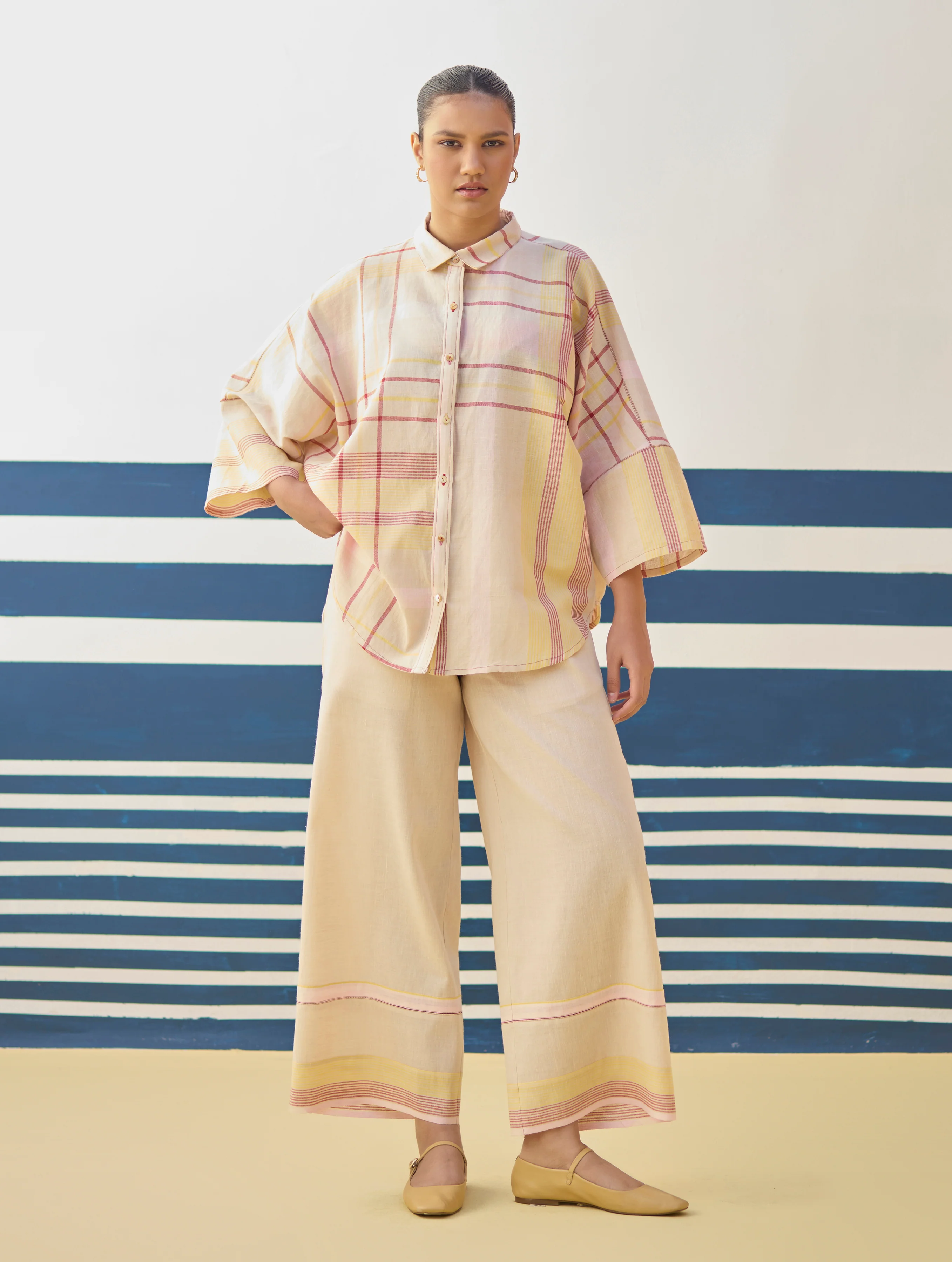 Cara Check Linen Shirt - Sand - Image 3