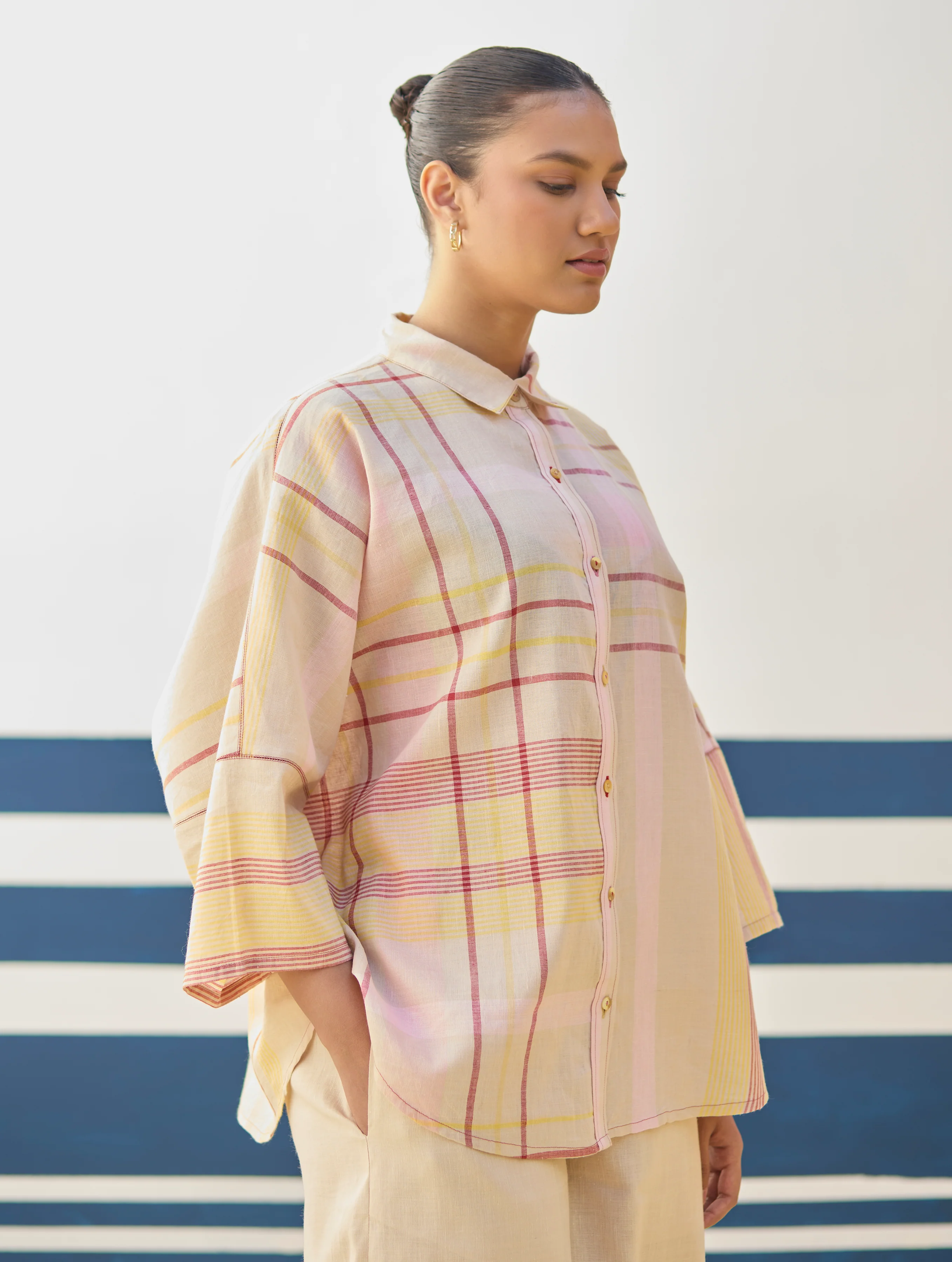 Cara Check Linen Shirt - Sand - Image 6