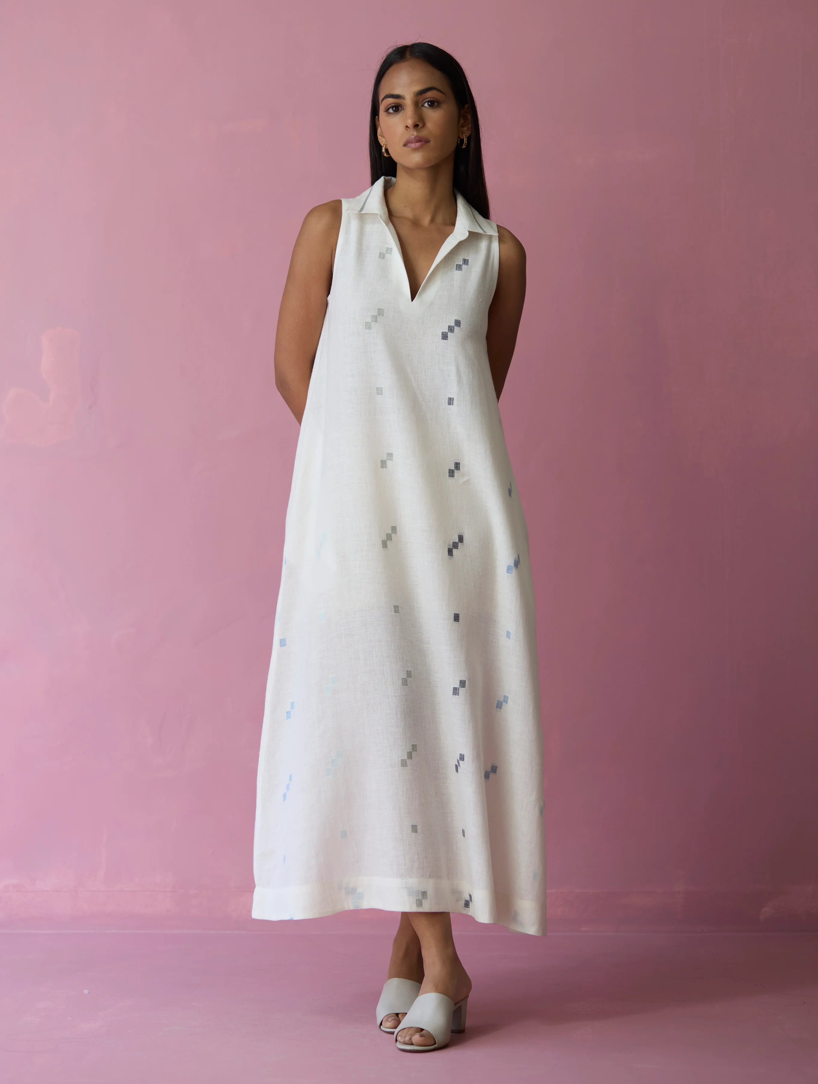 Cara Collared Jamdani Linen Co-ord Set - Ivory - Image 5