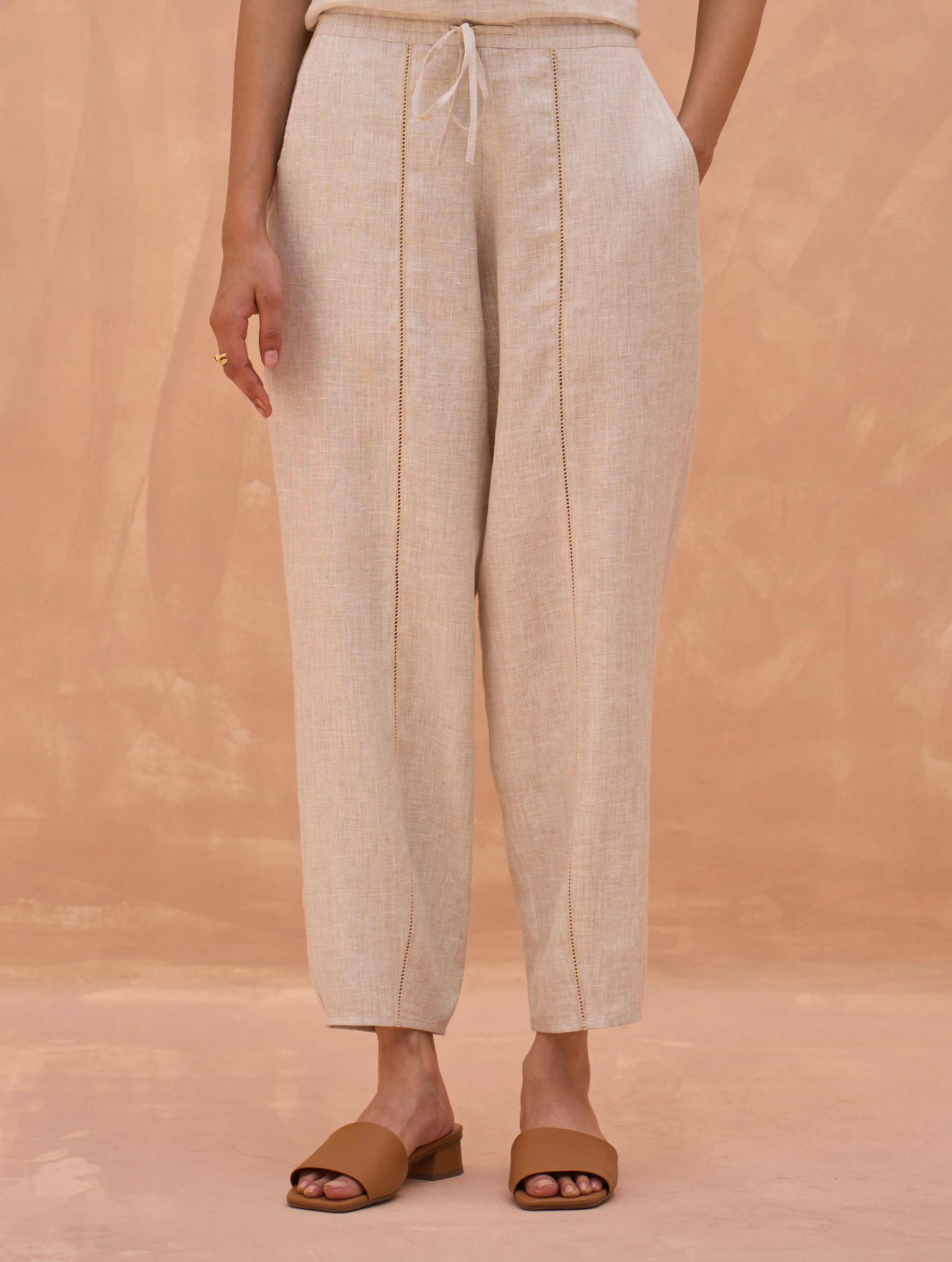Carmen Tapered Linen Pant - Off White - Image 3