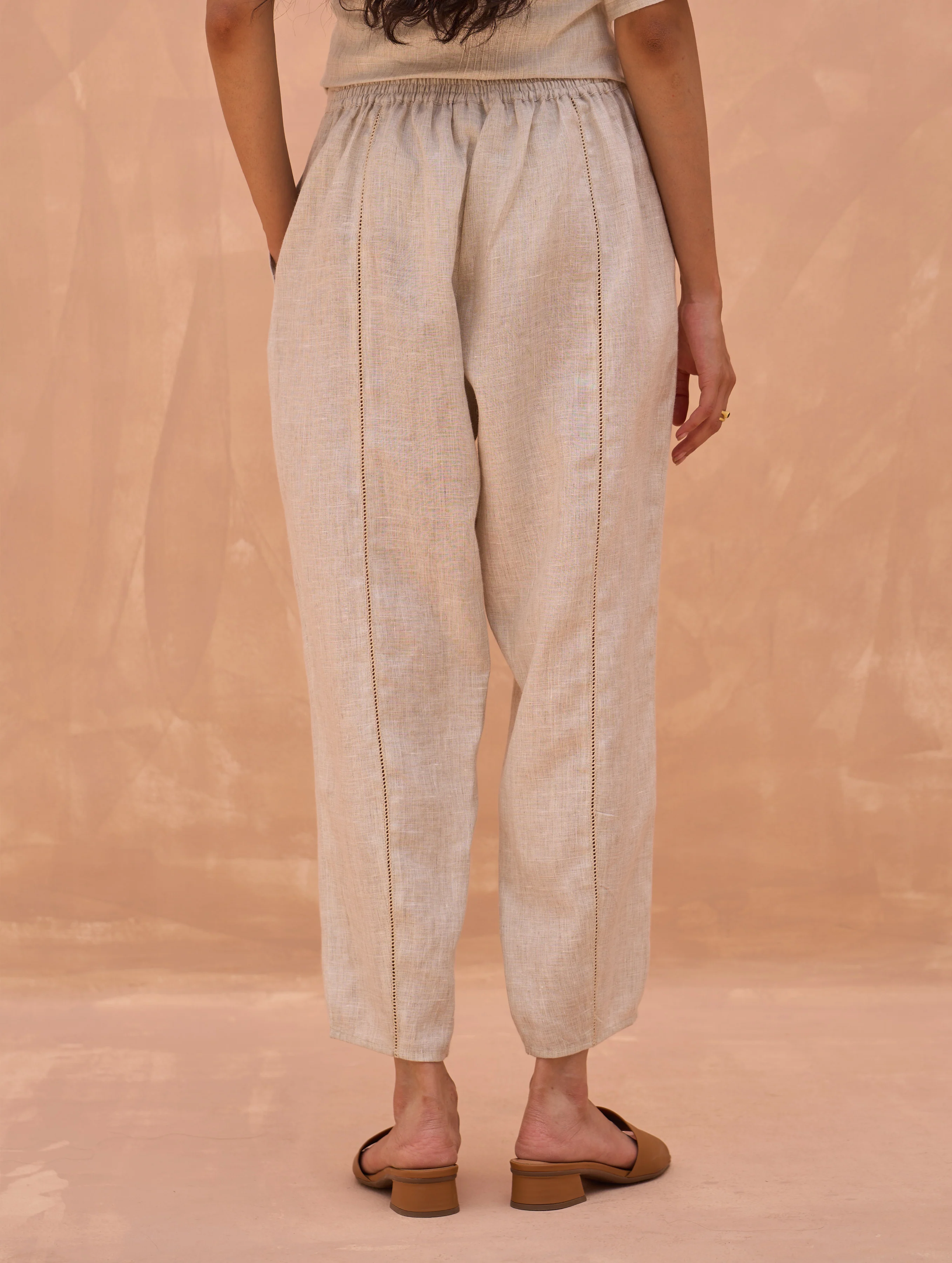 Carmen Tapered Linen Pant - Off White - Image 5