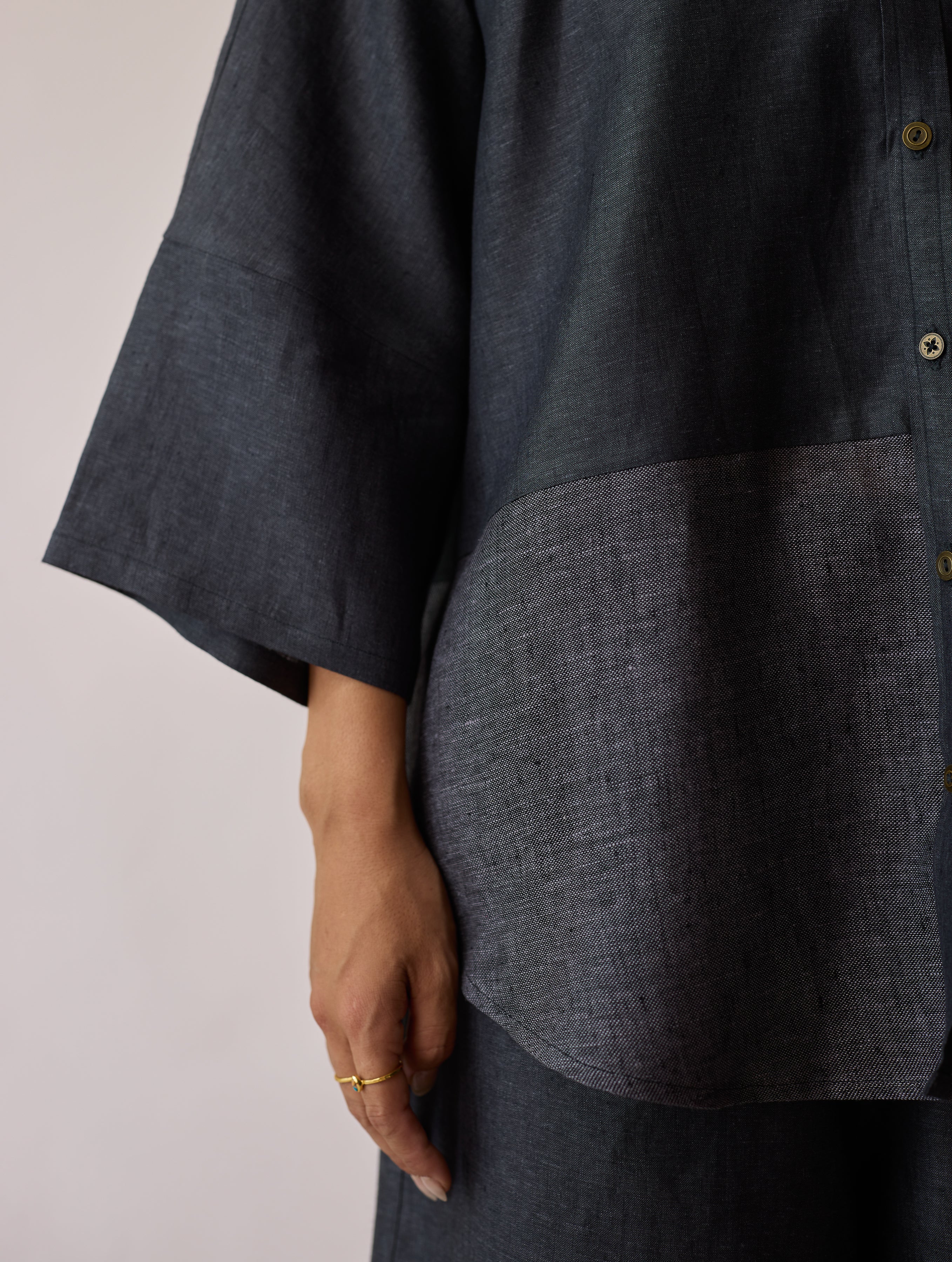 Cassa Linen Patchwork Co-ord Set - Charcoal - Image 8