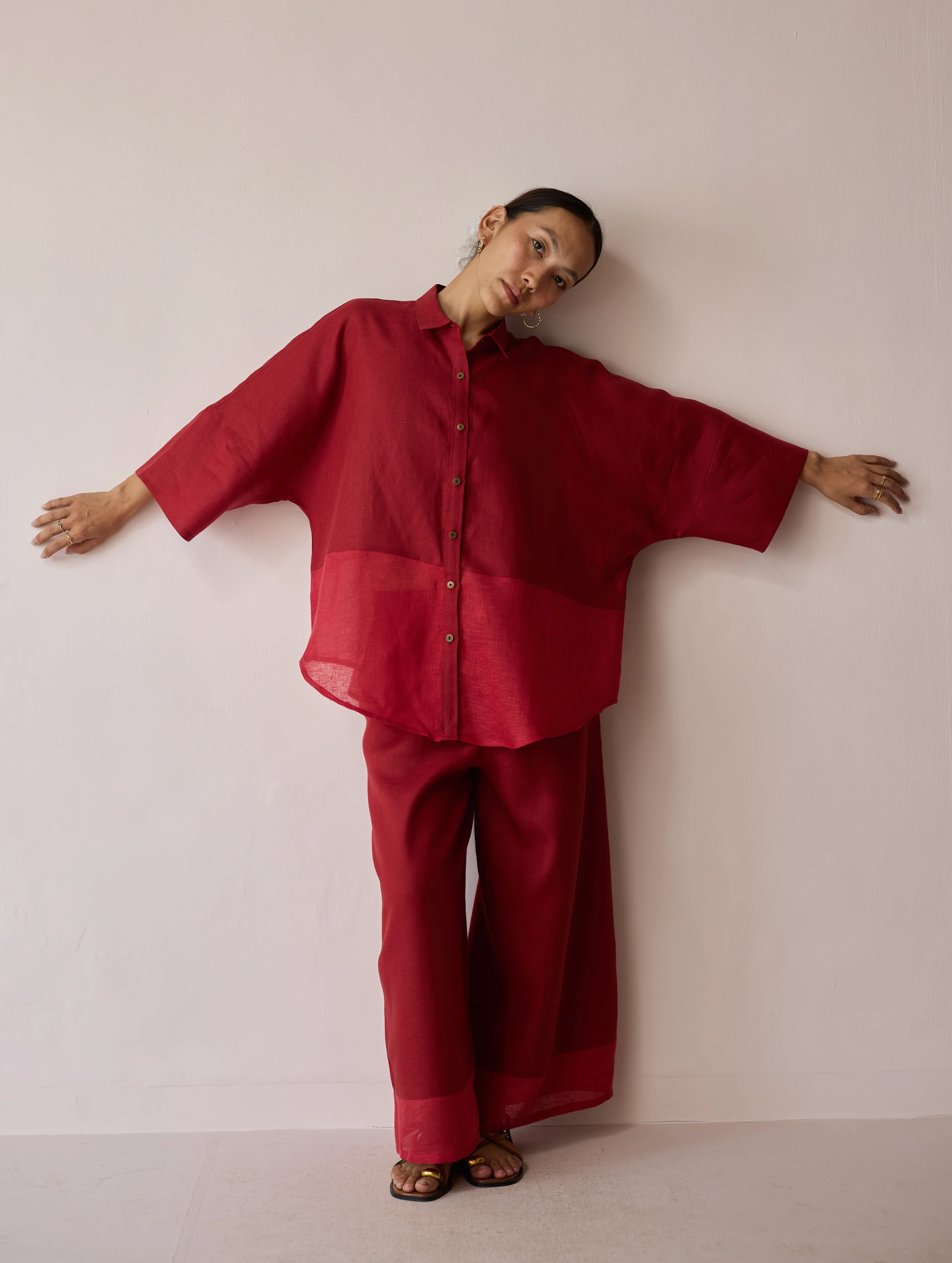 Cassa Linen Patchwork Co-ord Set - Heirloom Red