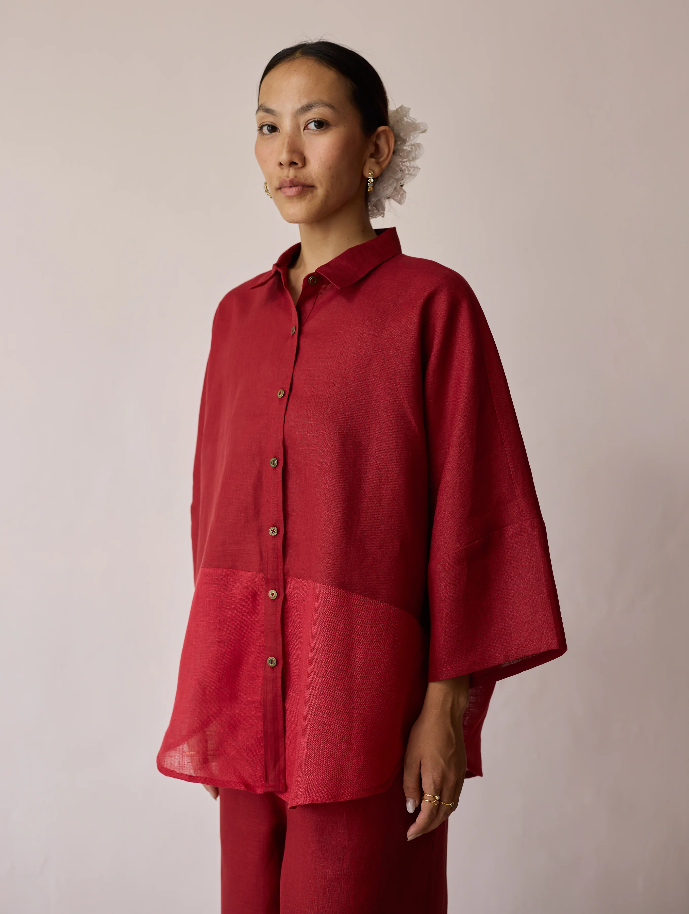 Cassa Linen Patchwork Co-ord Set - Heirloom Red - Image 10