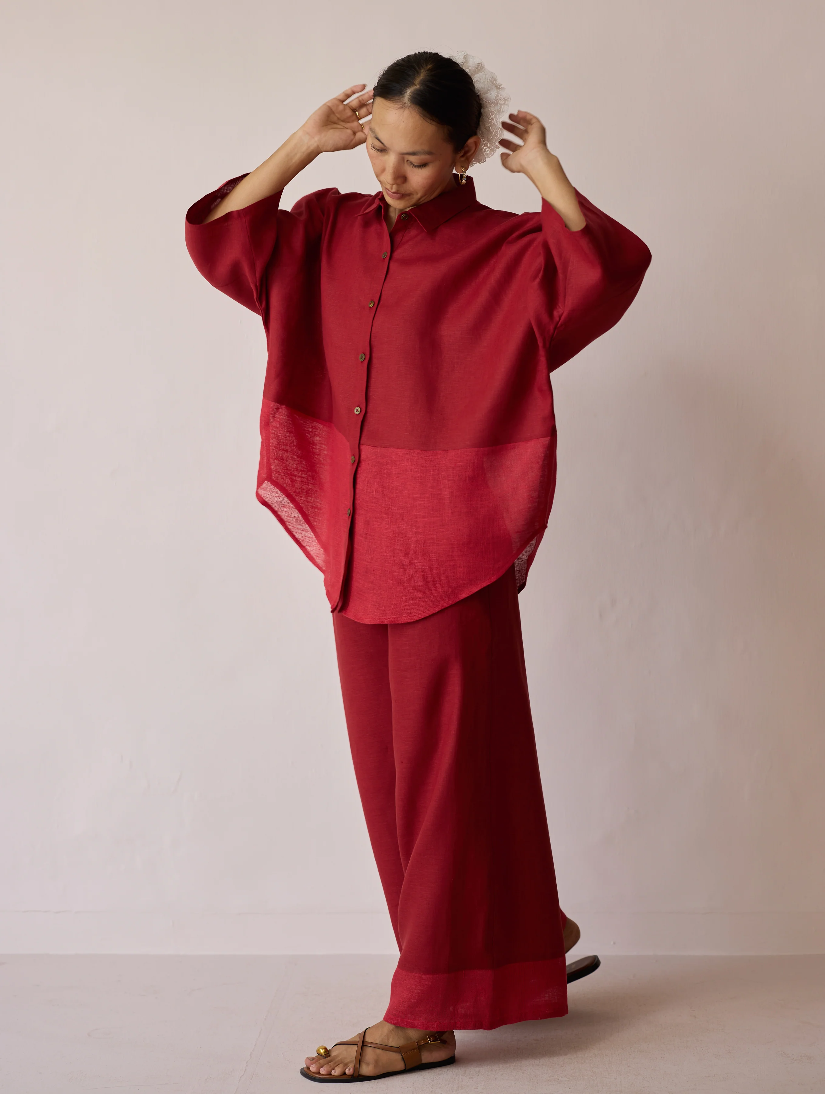 Cassa Linen Patchwork Co-ord Set - Heirloom Red - Image 5