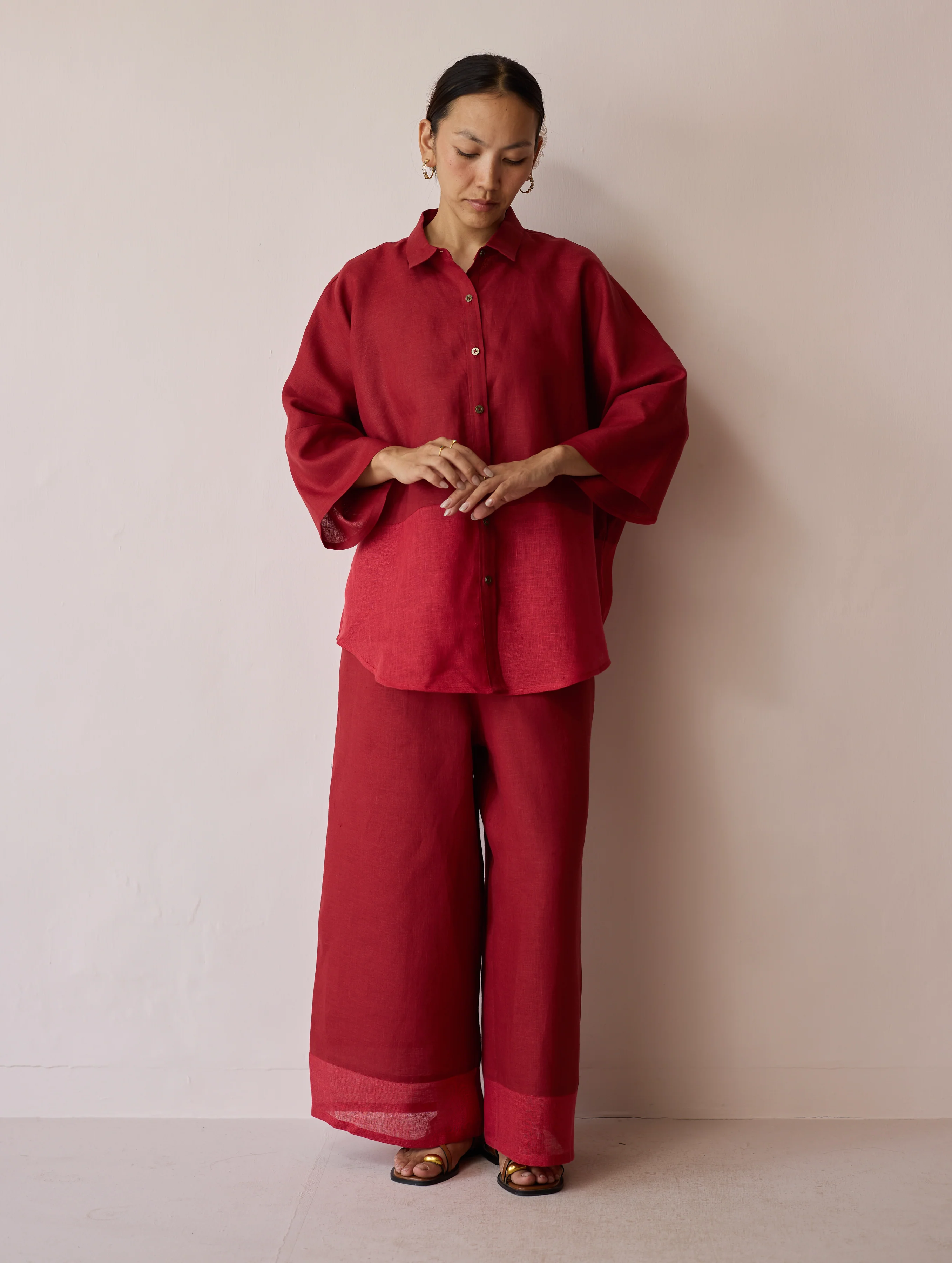 Cassa Linen Patchwork Co-ord Set - Heirloom Red - Image 7